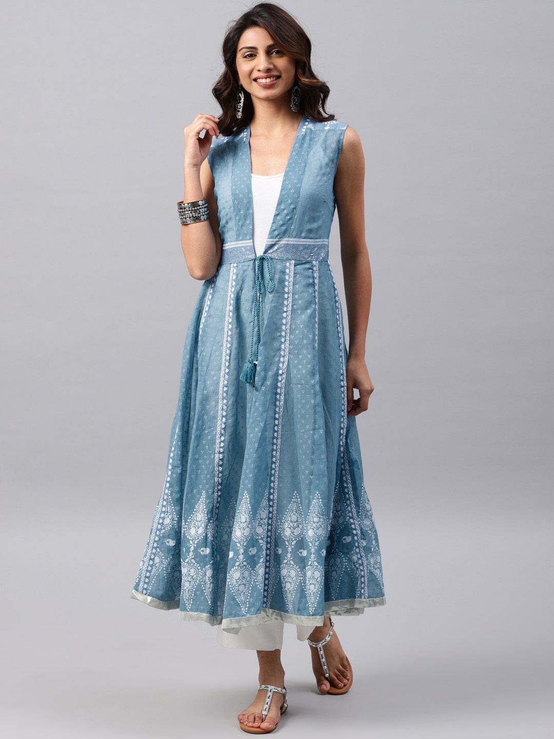 

W Women Blue Printed Tailored Jacket