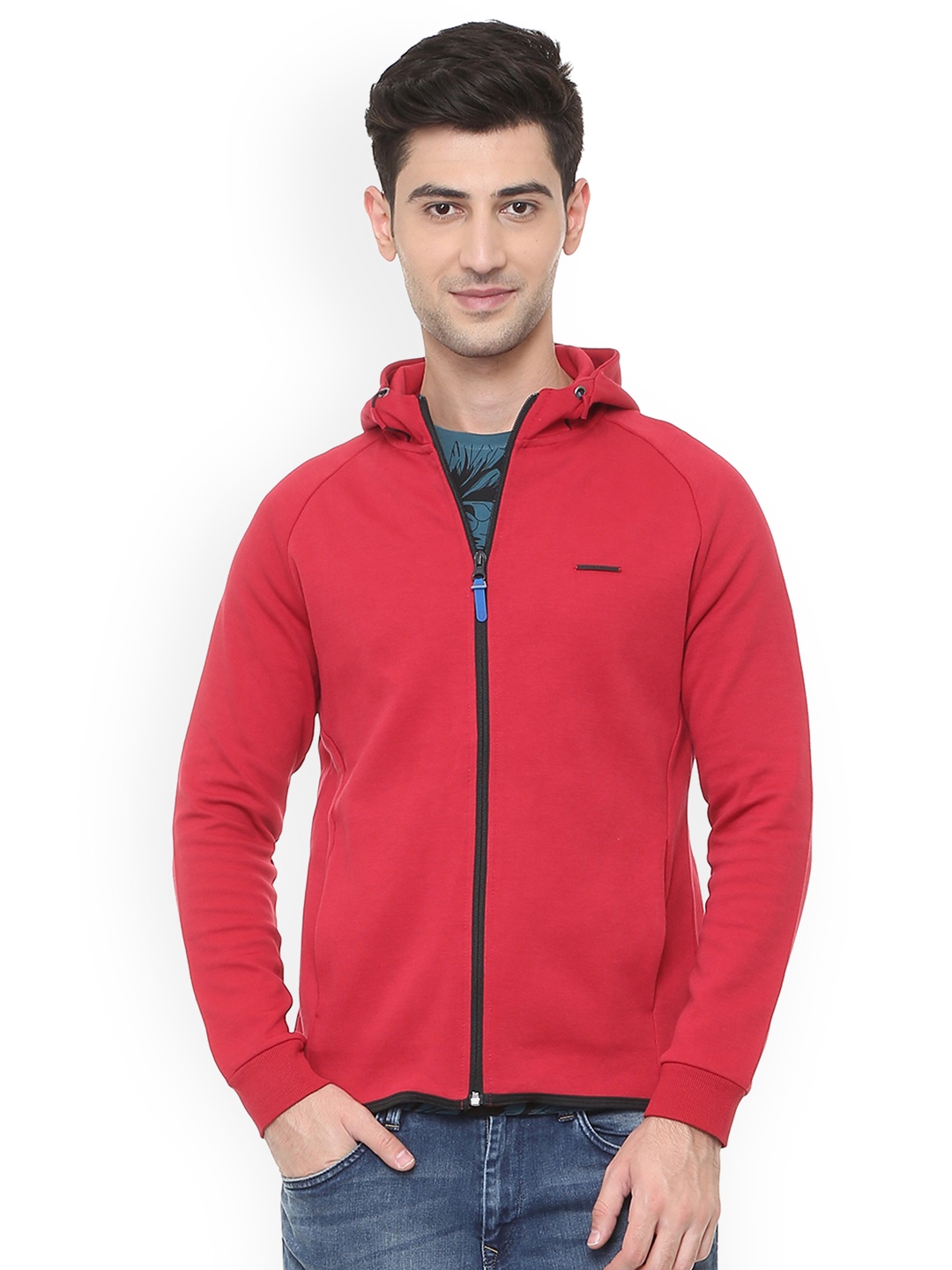 Allen Solly Men Red Solid Hooded Sweatshirt