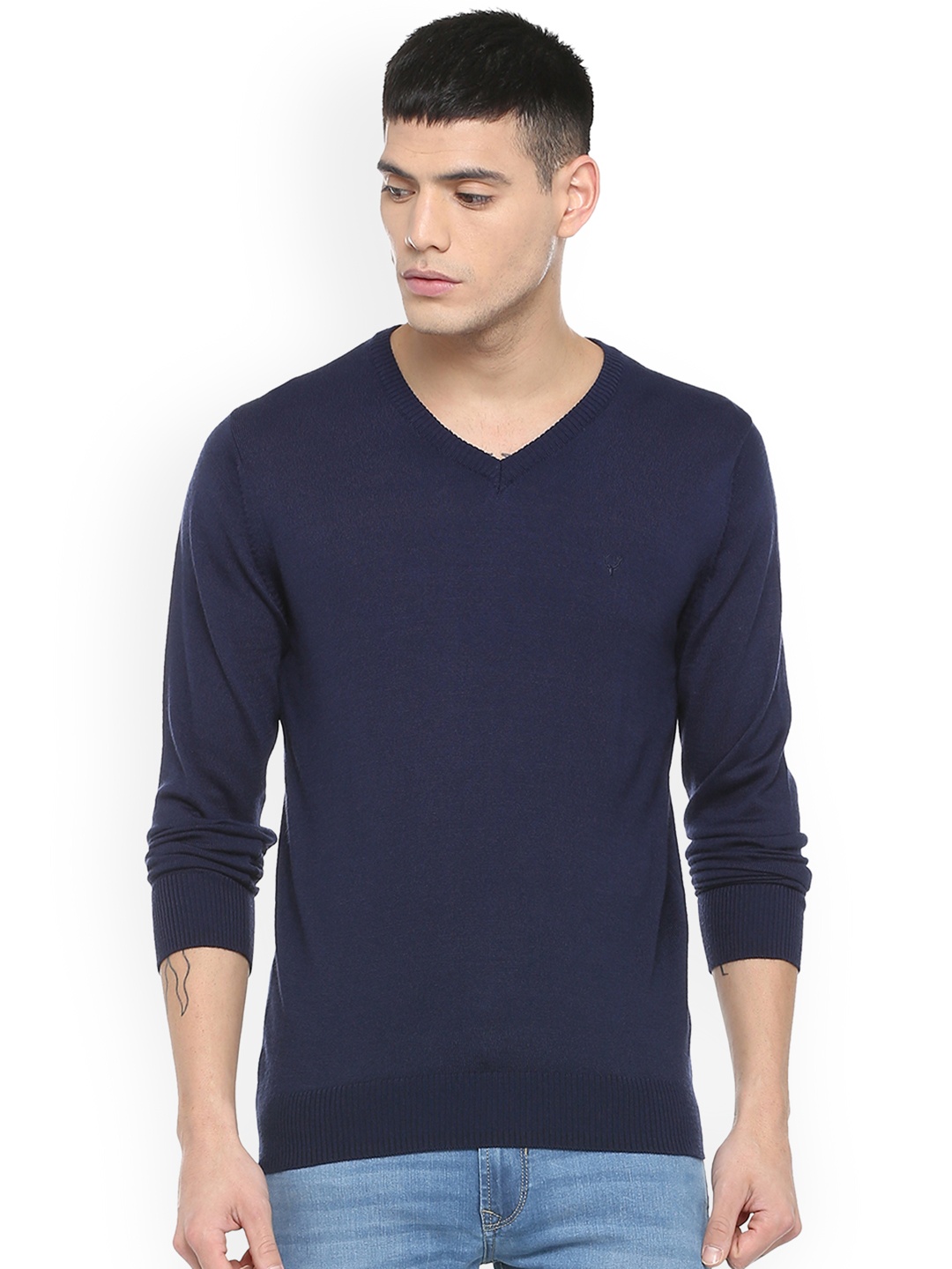 

Allen Solly Men Navy Blue Solid Sweater
