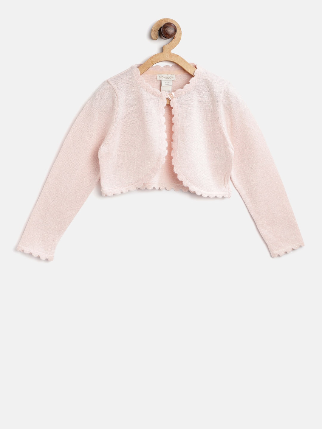 

MONSOON CHILDREN Pink Solid Button Crop Shrug