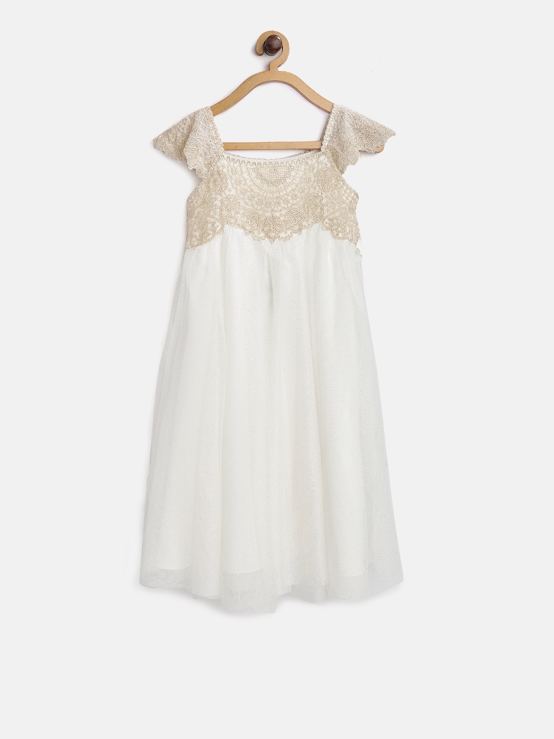 

MONSOON CHILDREN Girls White & Golden Lace & Net A-Line Dress