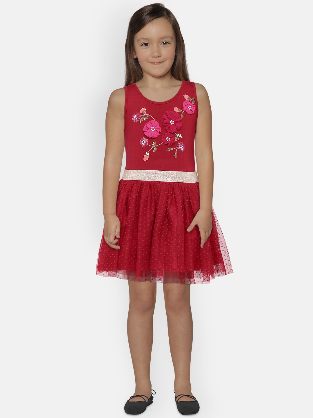 

MONSOON CHILDREN Girls Red Embellished Fit and Flare Dress