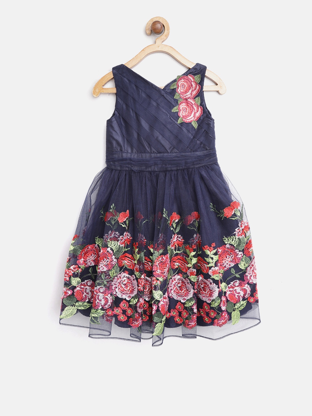 

MONSOON CHILDREN Girls Navy Blue & Red Embroidered Fit and Flare Dress