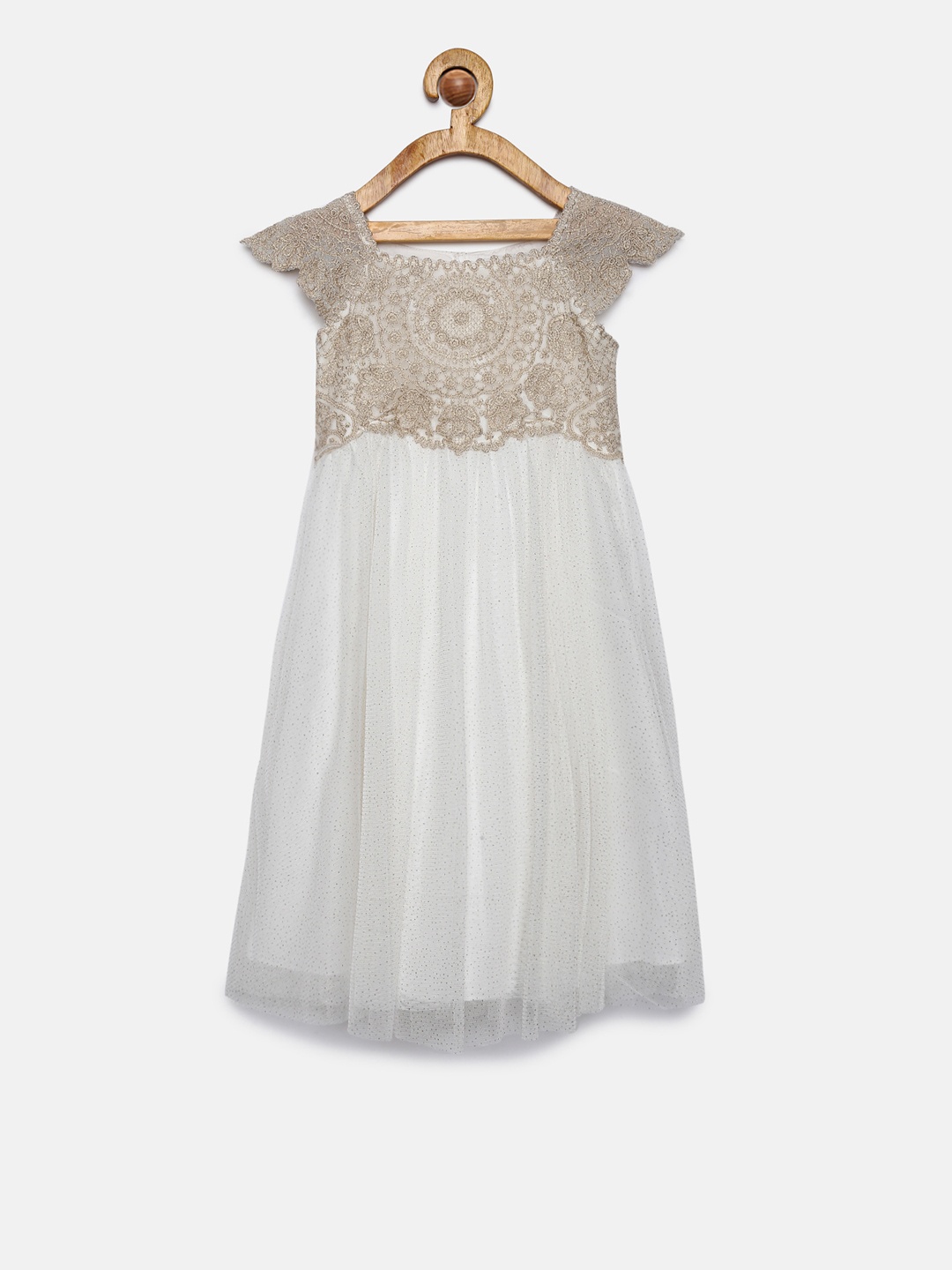 

MONSOON CHILDREN Girls Off-White And Gold A-Line Dress