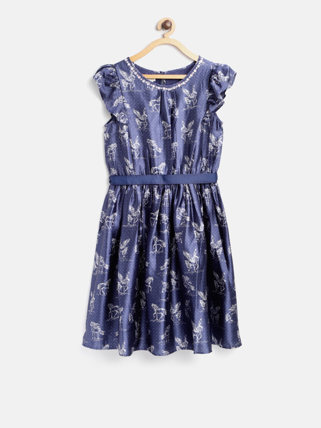 

MONSOON CHILDREN Girls Navy Printed Fit & Flare Dress, Navy blue