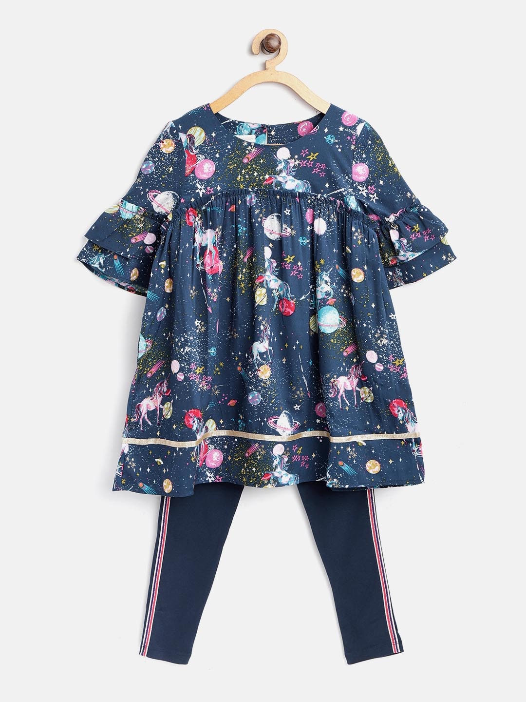 

MONSOON CHILDREN Girls Navy Printed Top with Leggings, Navy blue