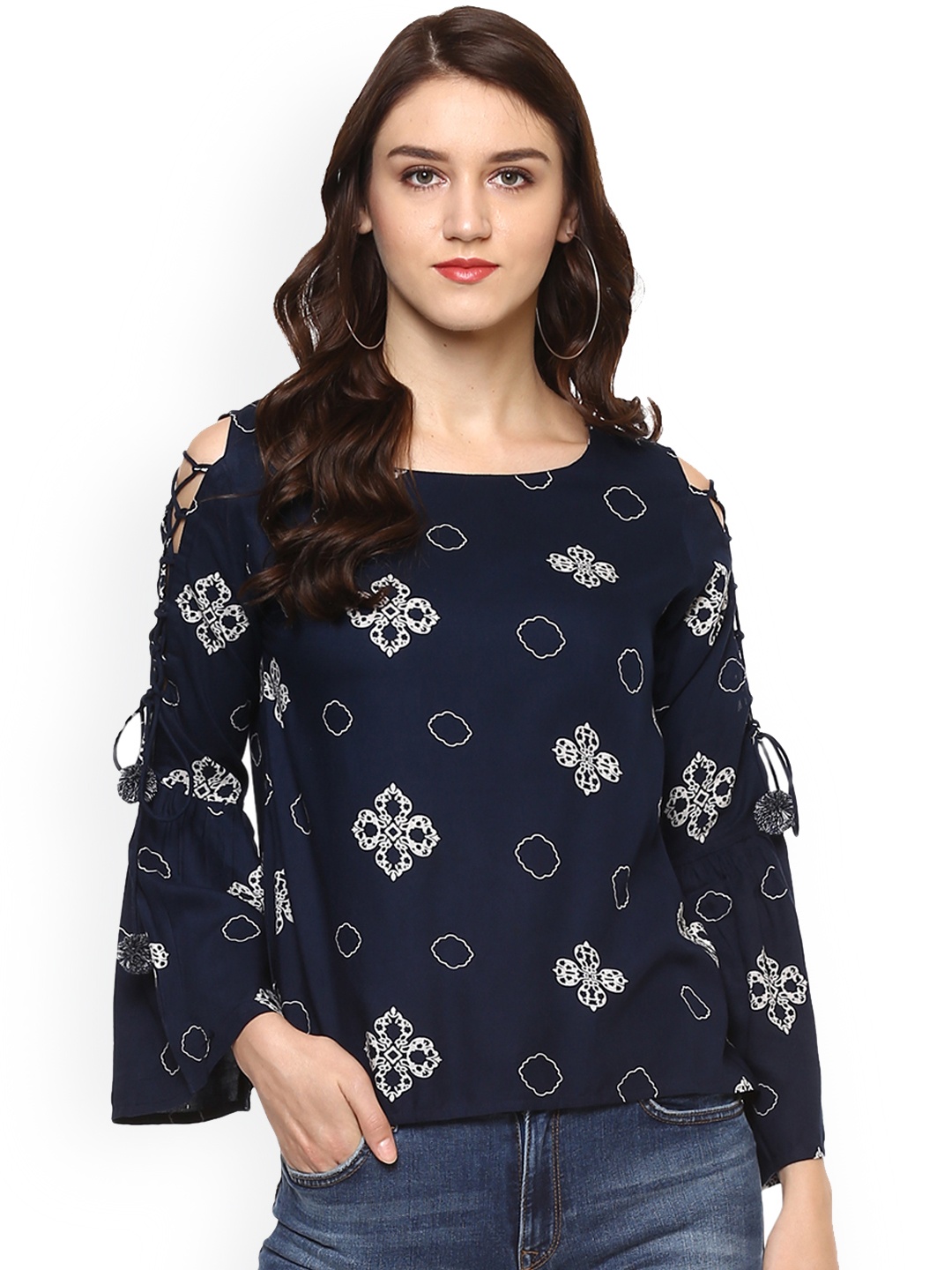

Idalia Women Navy Blue Printed A-Line Top