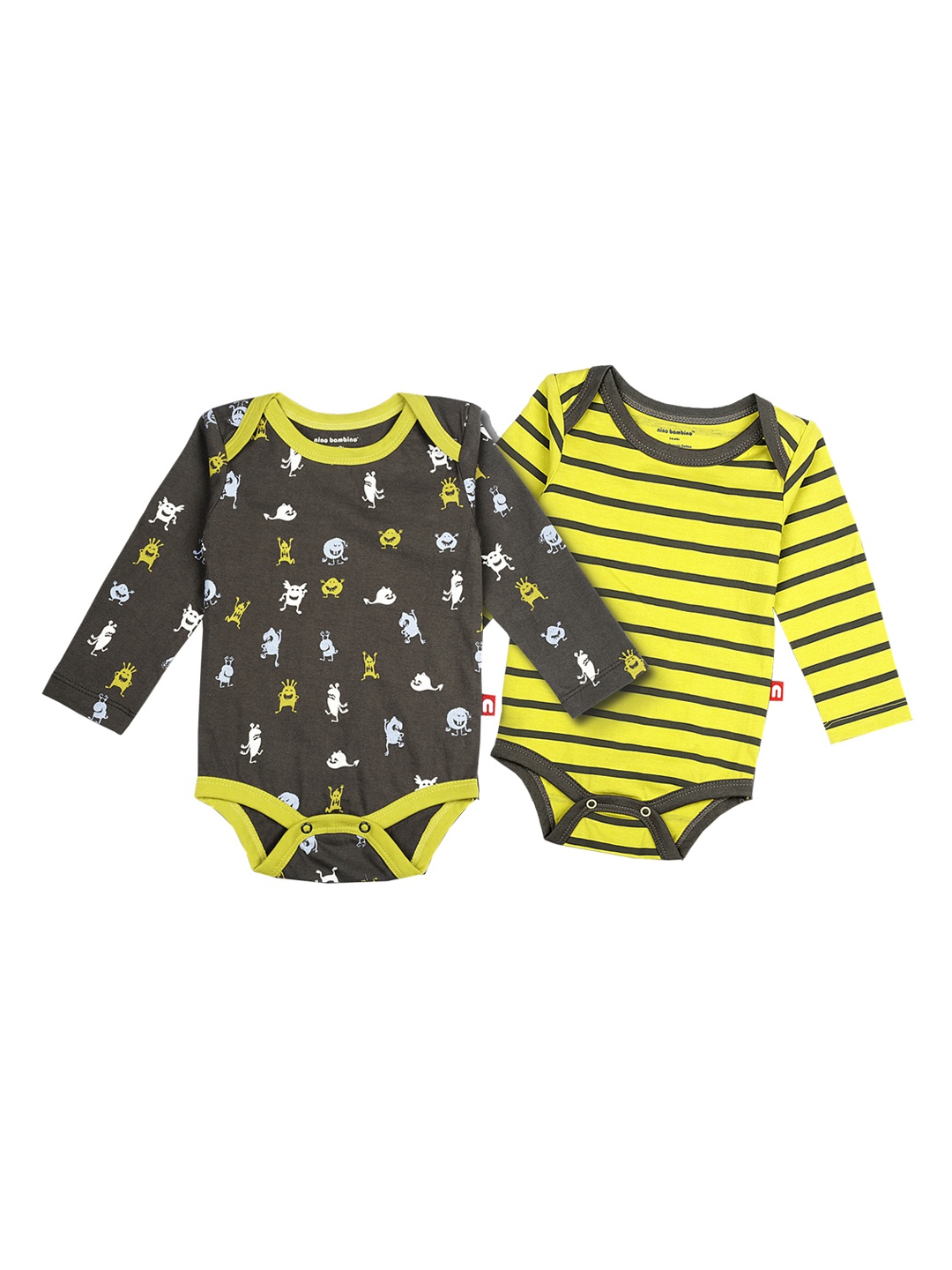 

Nino Bambino Pack Of 2 Boys Organic Cotton Blue & Yellow Printed Bodysuits, Grey