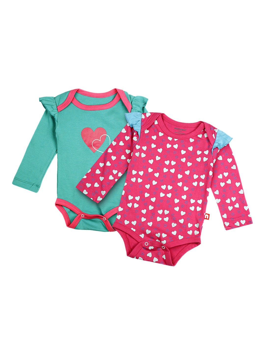 

Nino Bambino Pack Of 2 Girls Organic Cotton Green & Pink Printed Bodysuits