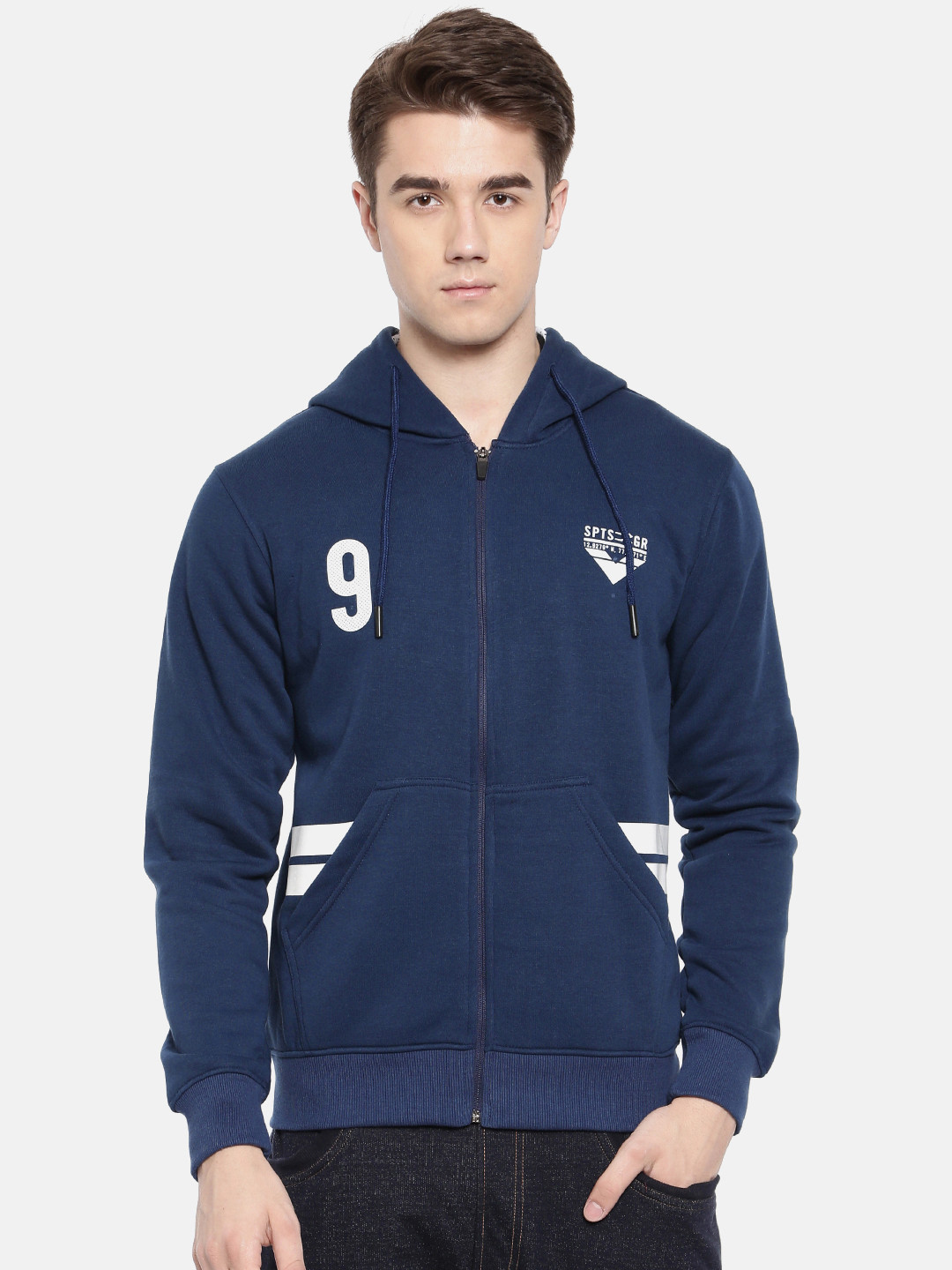 

Proline Active Men Blue Printed Hooded Sweatshirt