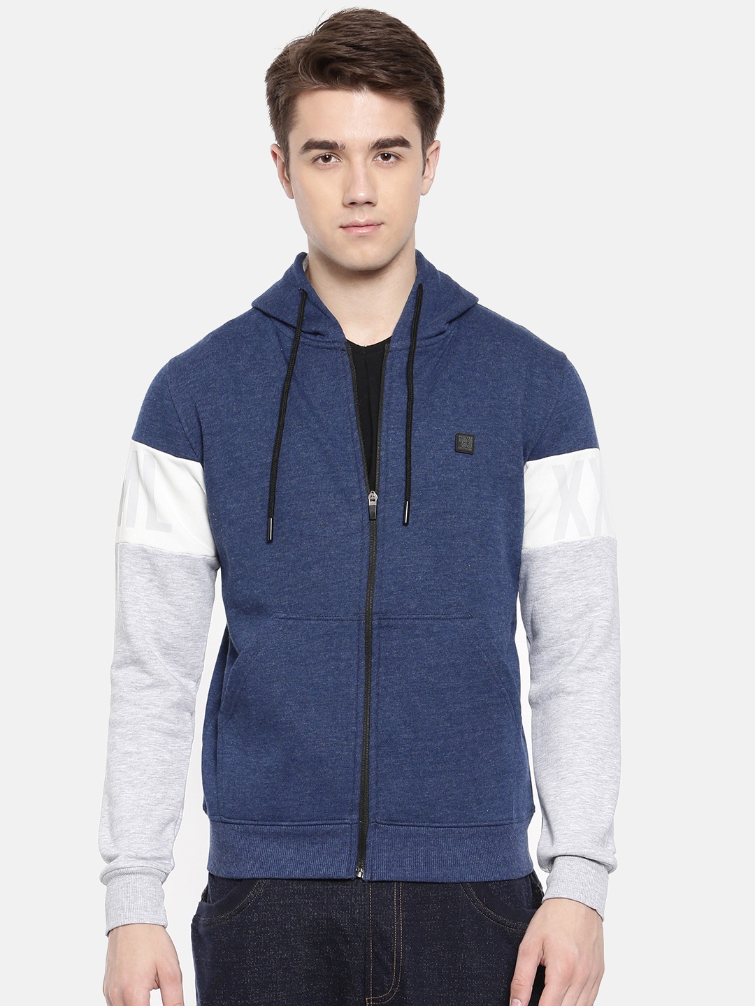 

Proline Active Men Navy Blue & Grey Colourblocked Hooded Sweatshirt