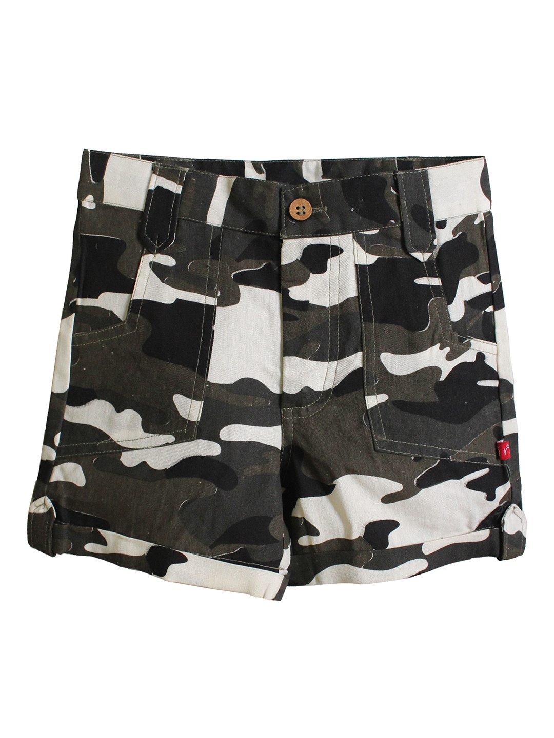 

Nino Bambino Boys Green& White Camouflage Print Regular Fit Shorts