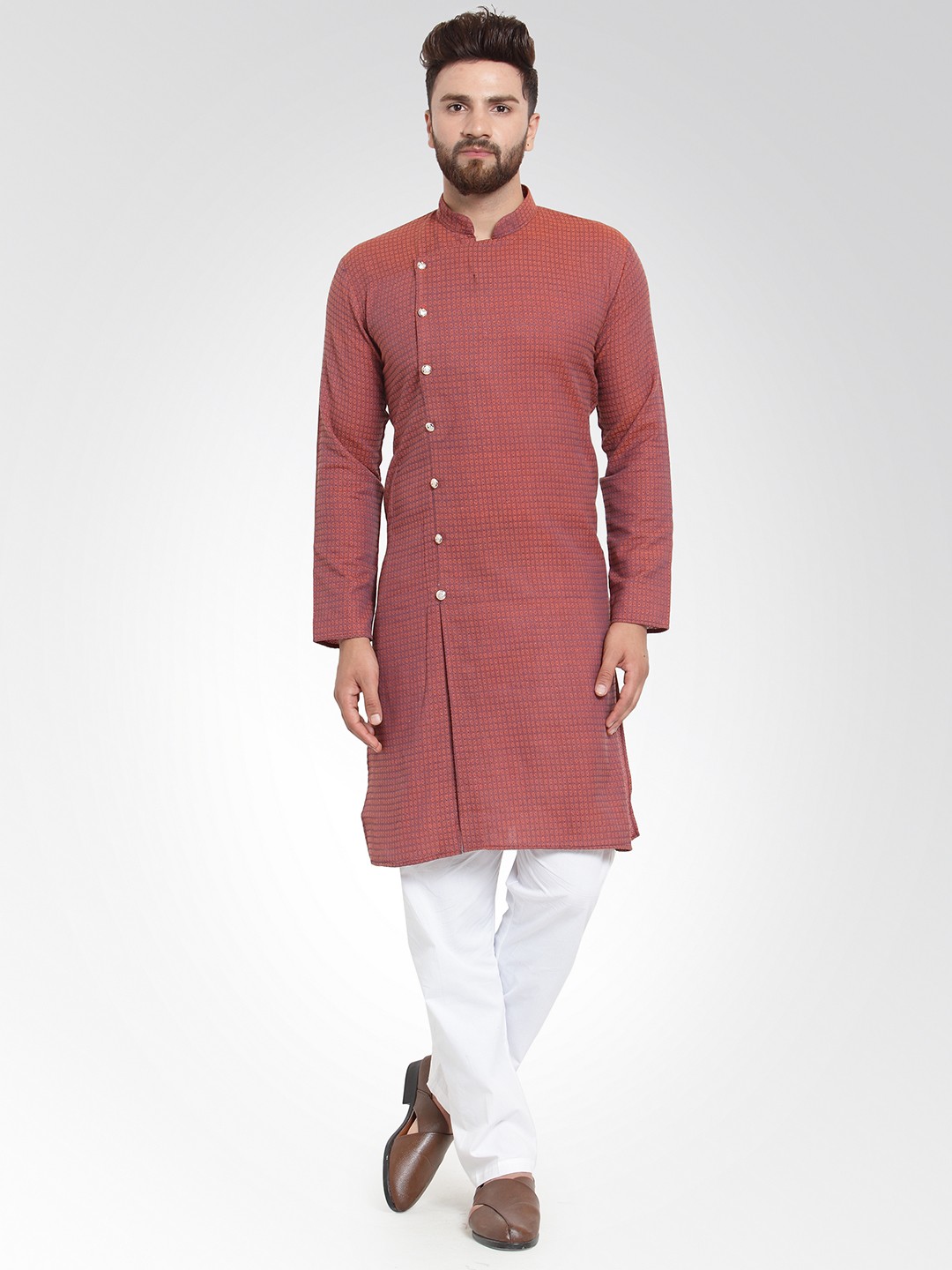 

Jompers Men Red Self Design Kurta with Salwar