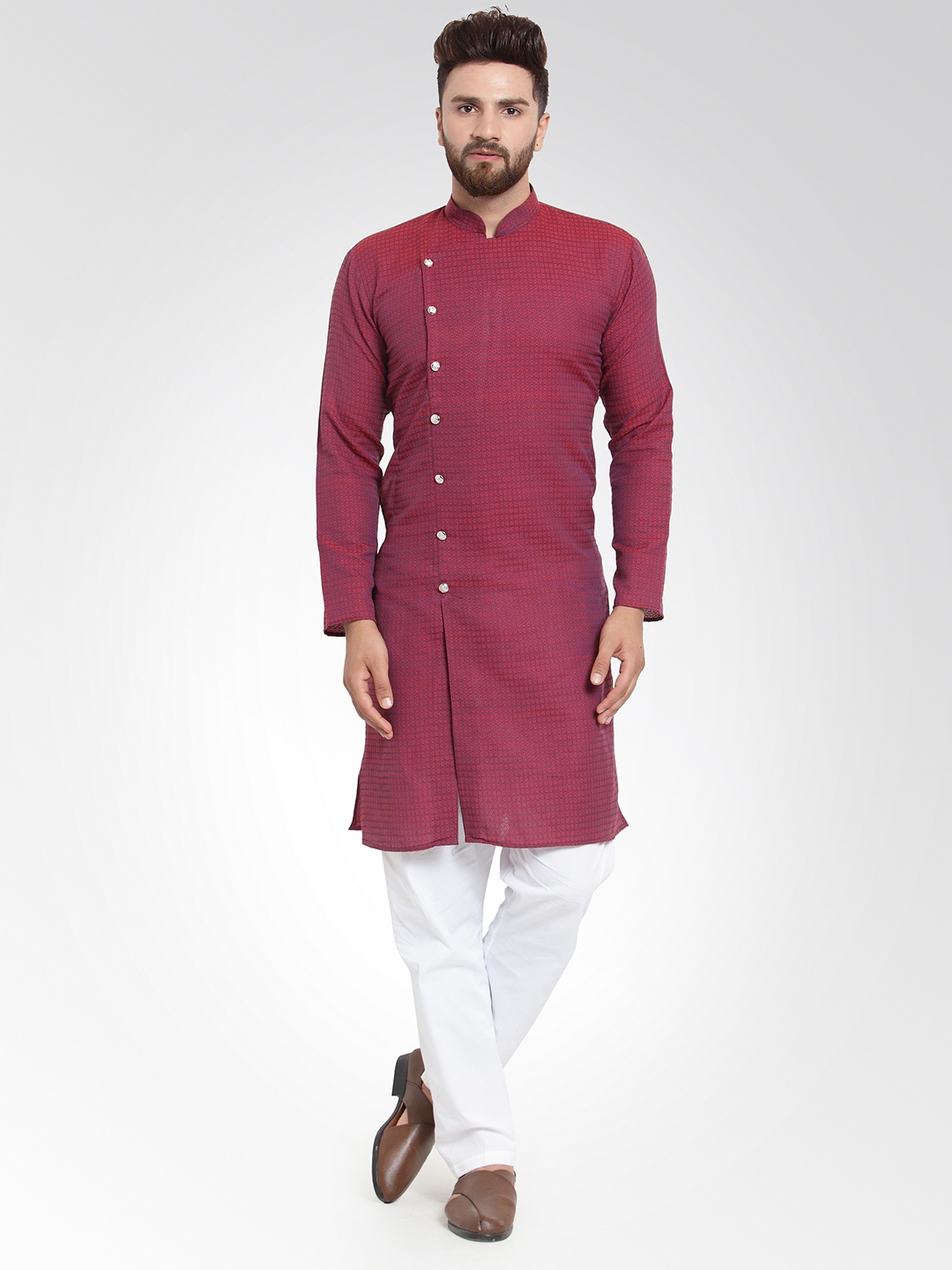 

Jompers Men Maroon & White Printed Kurta with Pyjamas
