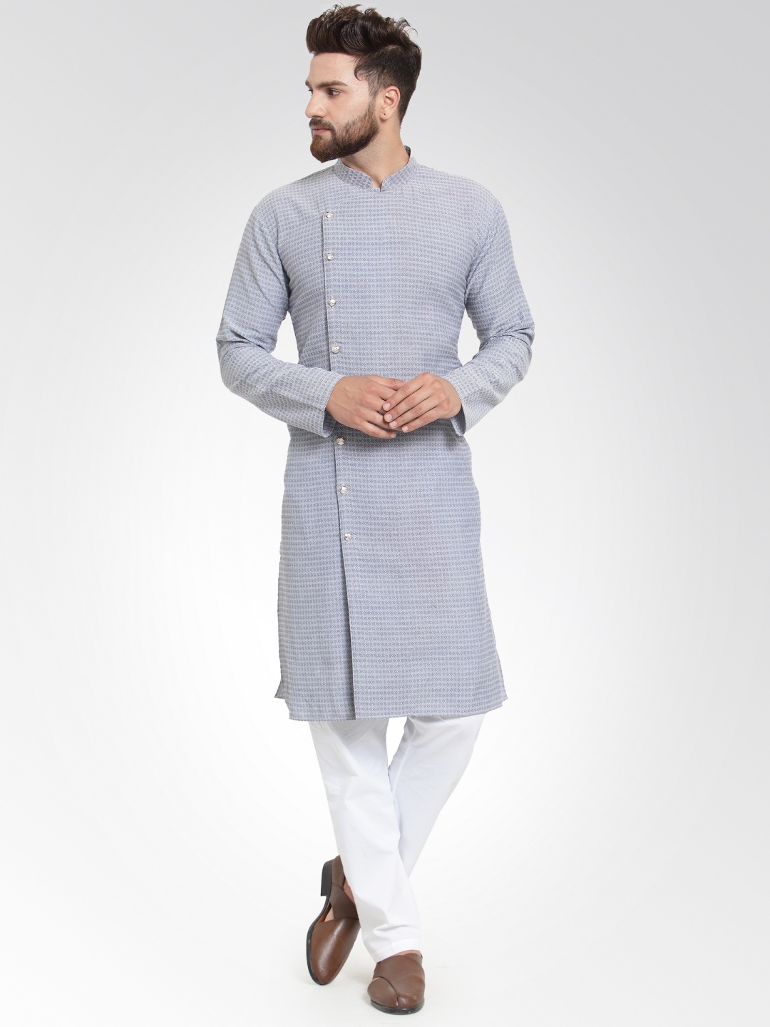 

Jompers Men Blue & White Printed Kurta with Pyjamas