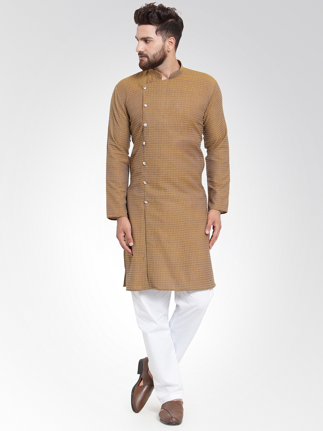 

Jompers Men Yellow & White Printed Kurta with Pyjamas