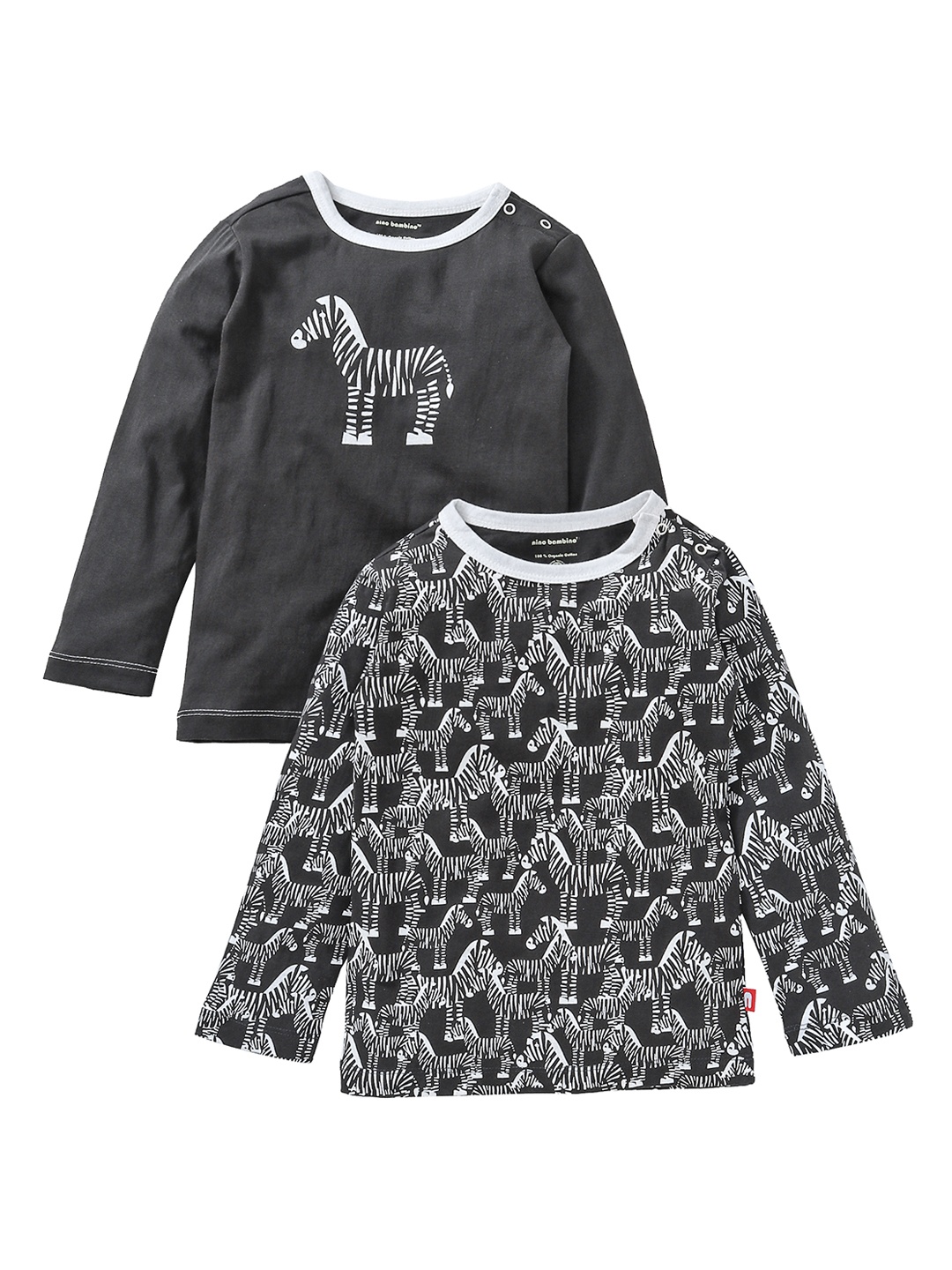 

Nino Bambino Boys Pack Of 2 Printed Round Neck Organic Cotton T-shirt, Black