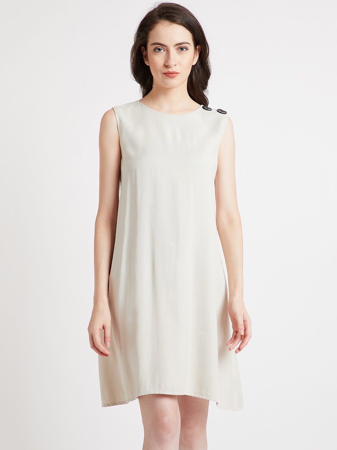 

COVER STORY Women Beige Solid A-Line Dress