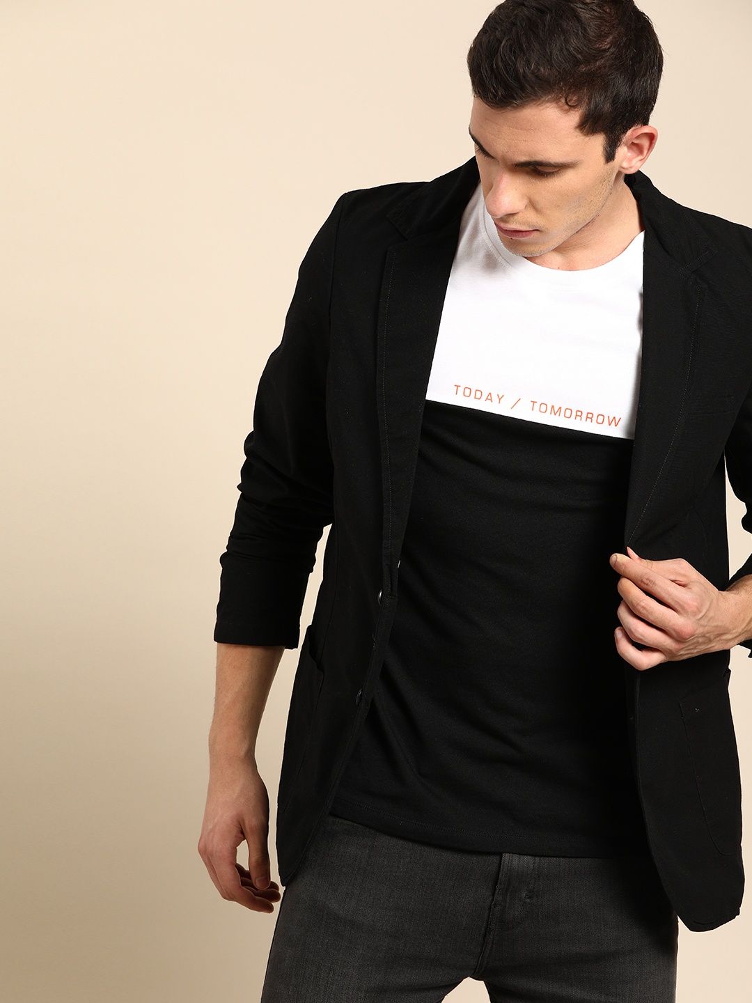 

ether Men Black Solid Regular Fit Single-Breasted Casual Pure Cotton Blazer