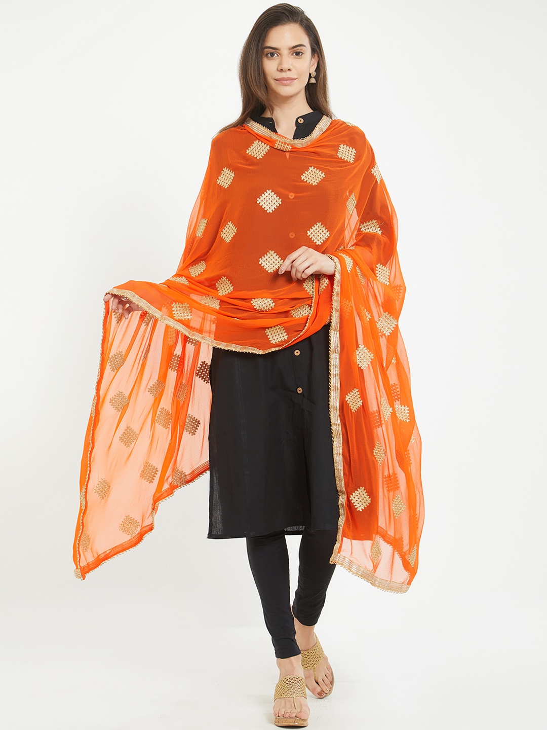 

Dupatta Bazaar Orange & Gold-Coloured Embroidered Dupatta