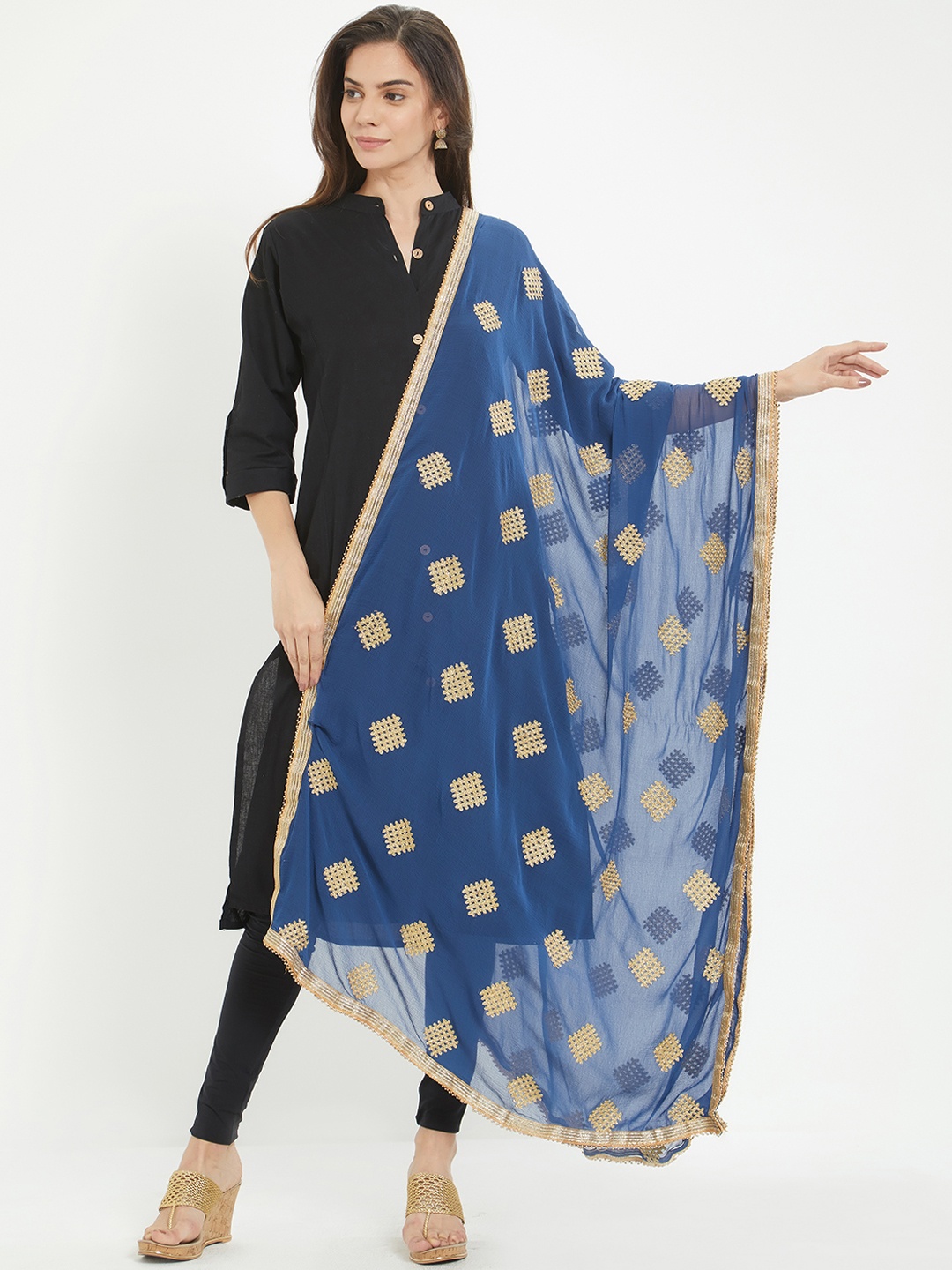 

Dupatta Bazaar Blue & Golden-Coloured Embroidered Dupatta