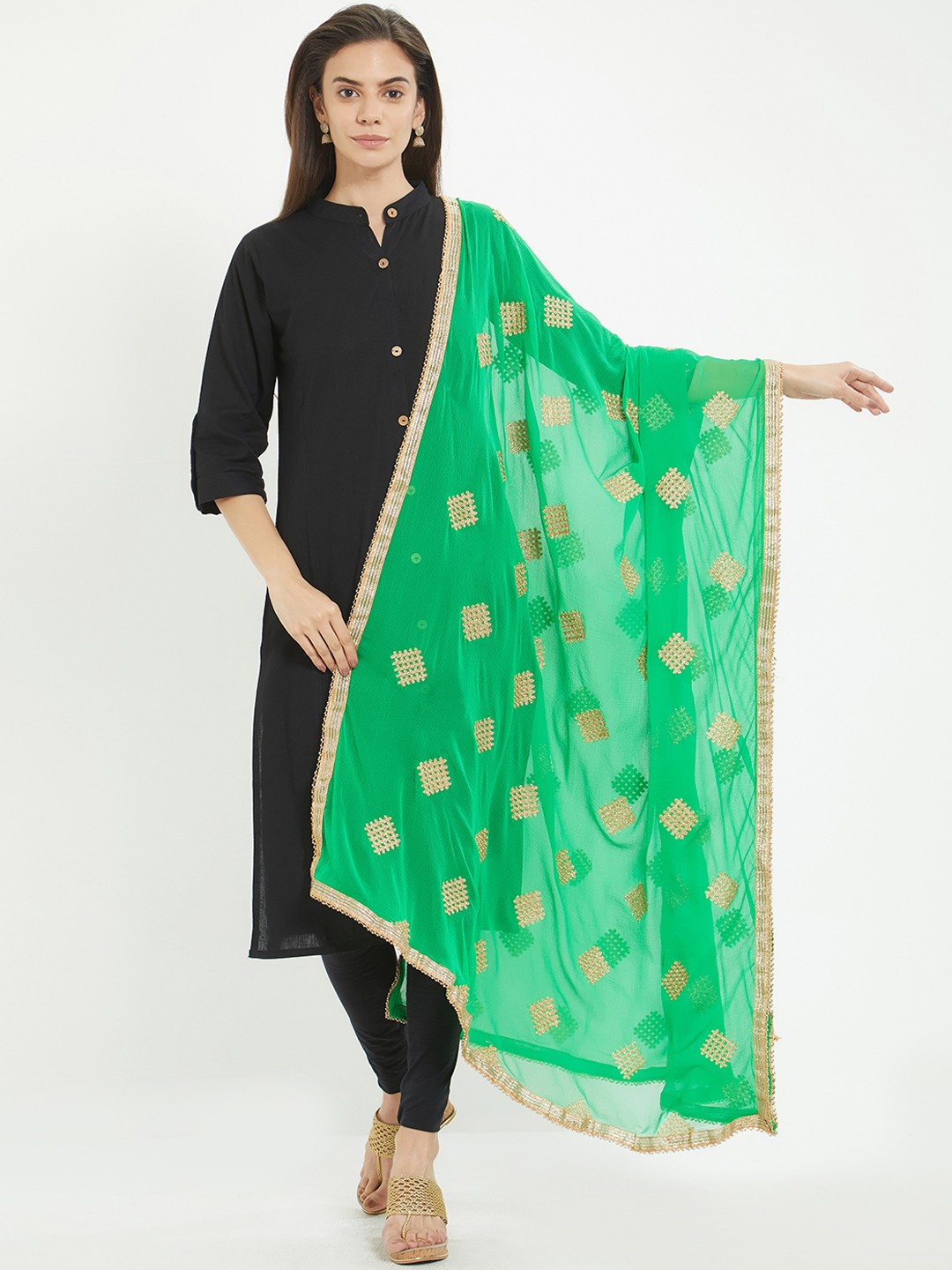 

Dupatta Bazaar Green & Gold-Toned Embroidered Dupatta
