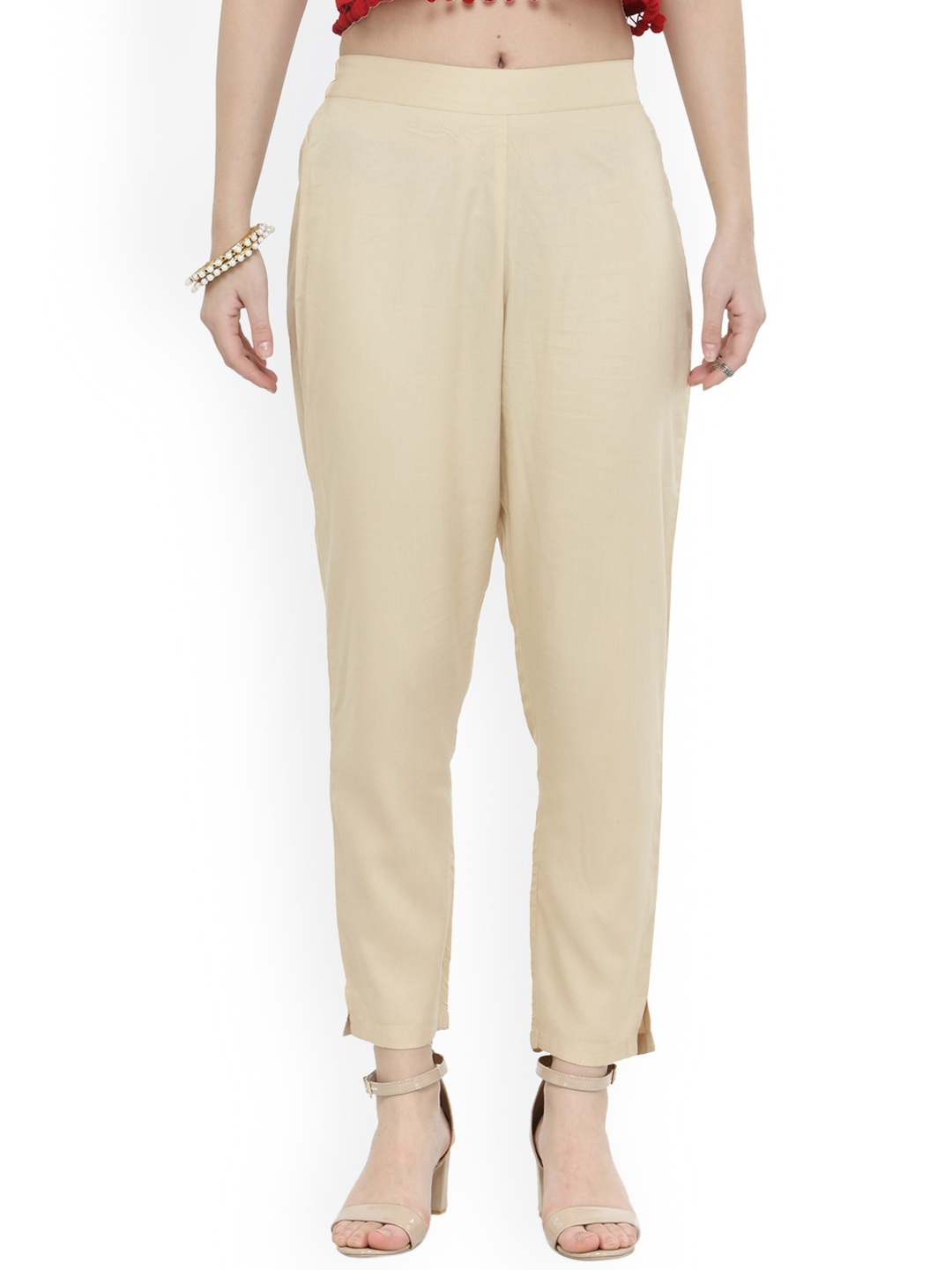 

Varanga Women Beige Straight Fit Solid Regular Trousers