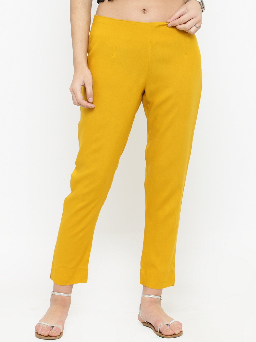 

Varanga Women Mustard Yellow Straight Fit Solid Regular Trousers