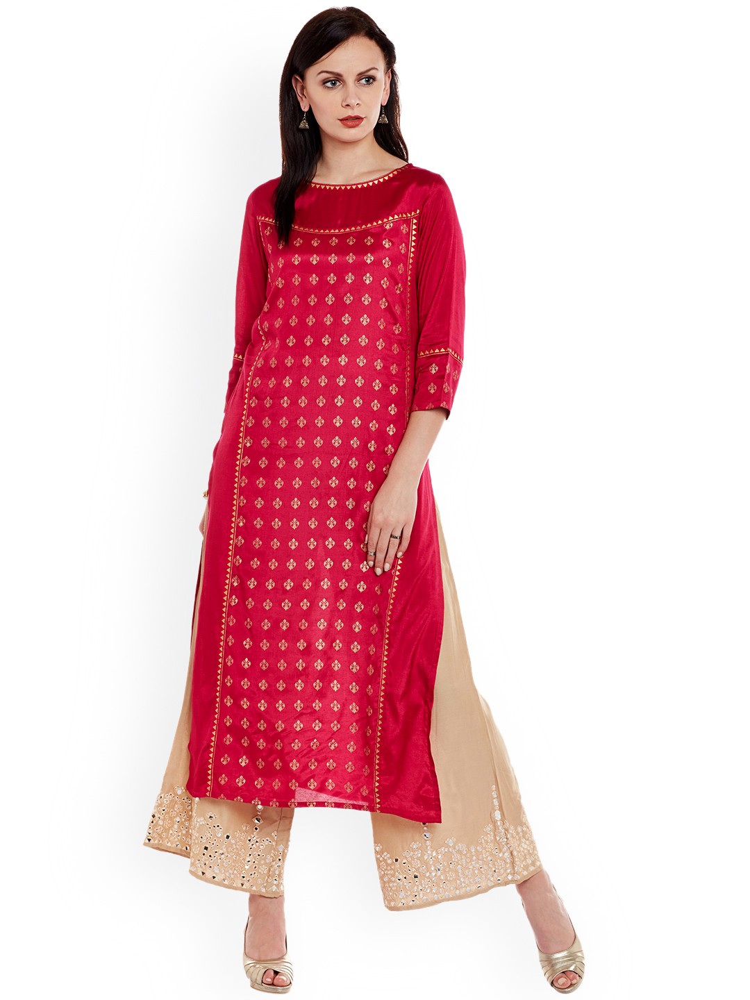 

Varanga Women Pink & Beige Printed Kurta with Palazzos