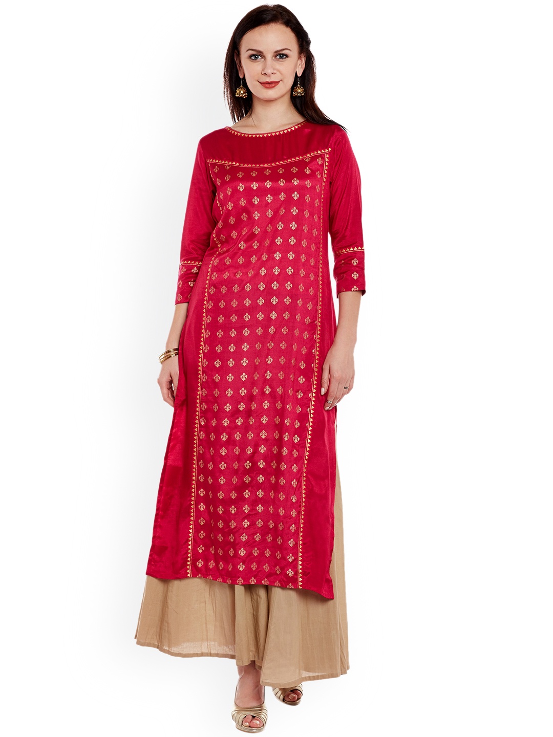 

Varanga Women Pink & Beige Printed Kurta with Palazzos