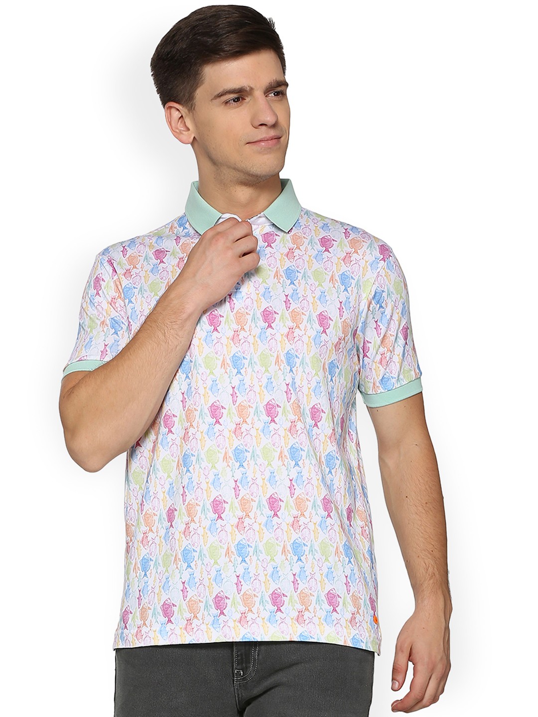 

SIMON CARTER LONDON Men White Printed Polo Collar Pure Cotton T-shirt