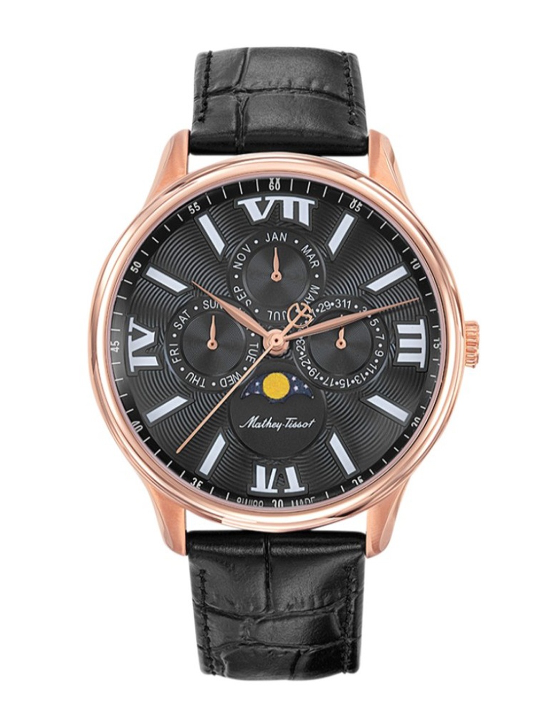 

Mathey-Tissot Swiss Made Men Edmond Moon Phase Black Dial Multifunction Watch H1886RPN