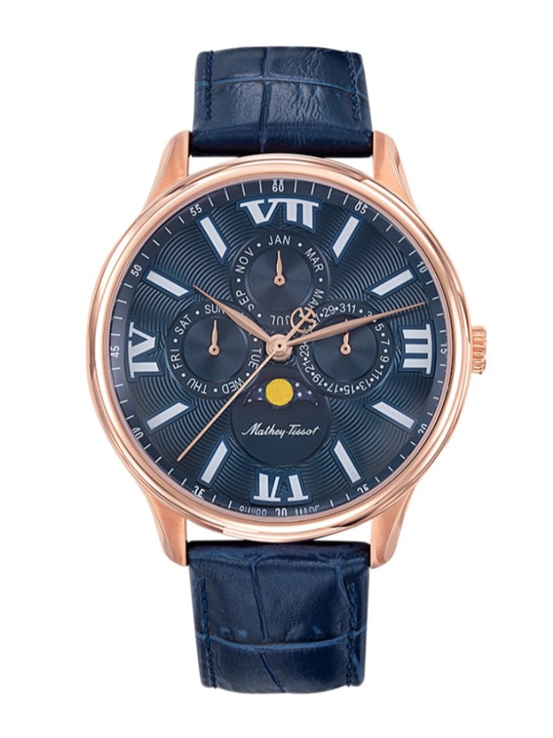 

Mathey-Tissot Swiss Made Men Edmond Moon Phase Blue Dial Multifunction Watch H1886RPBU, Navy blue