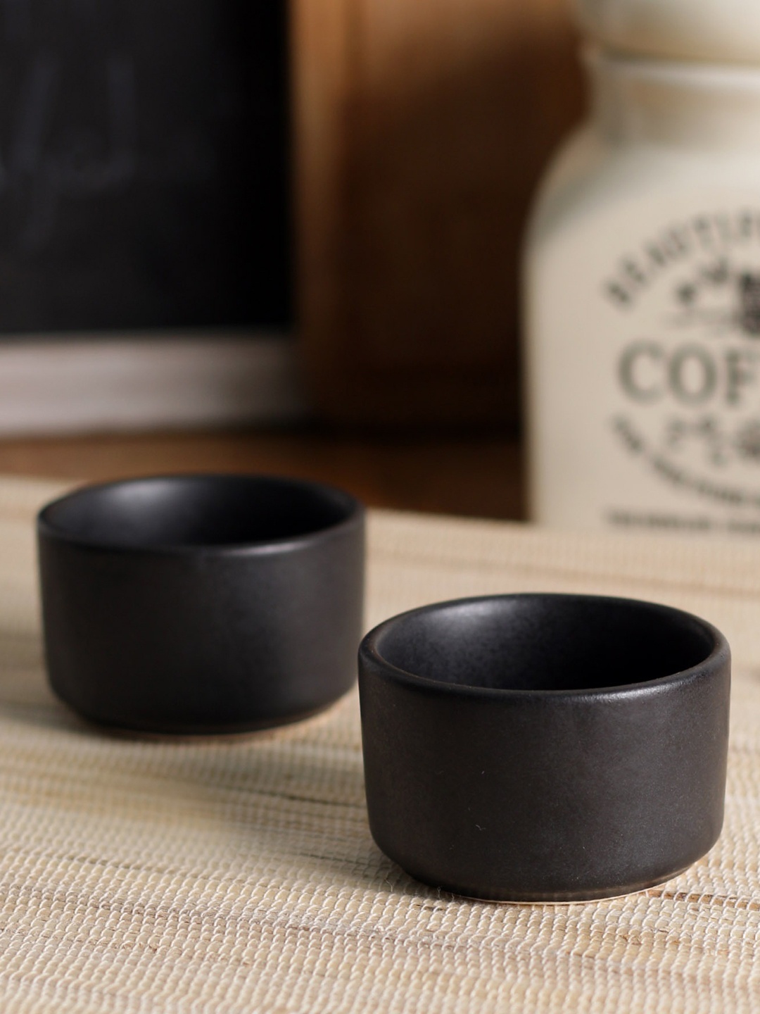 MIAH Decor Set Of 2 Black Solid Ceramic Bowls Set
