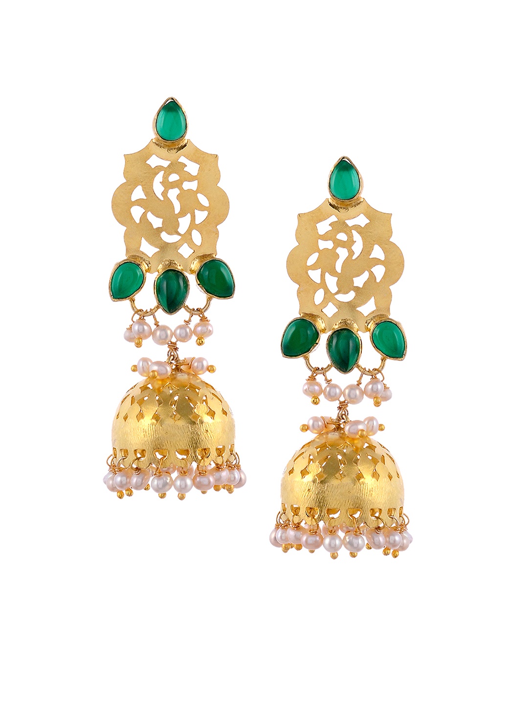 

Silvermerc Designs Gold-Plated & Green Handcrafted Jhumkas