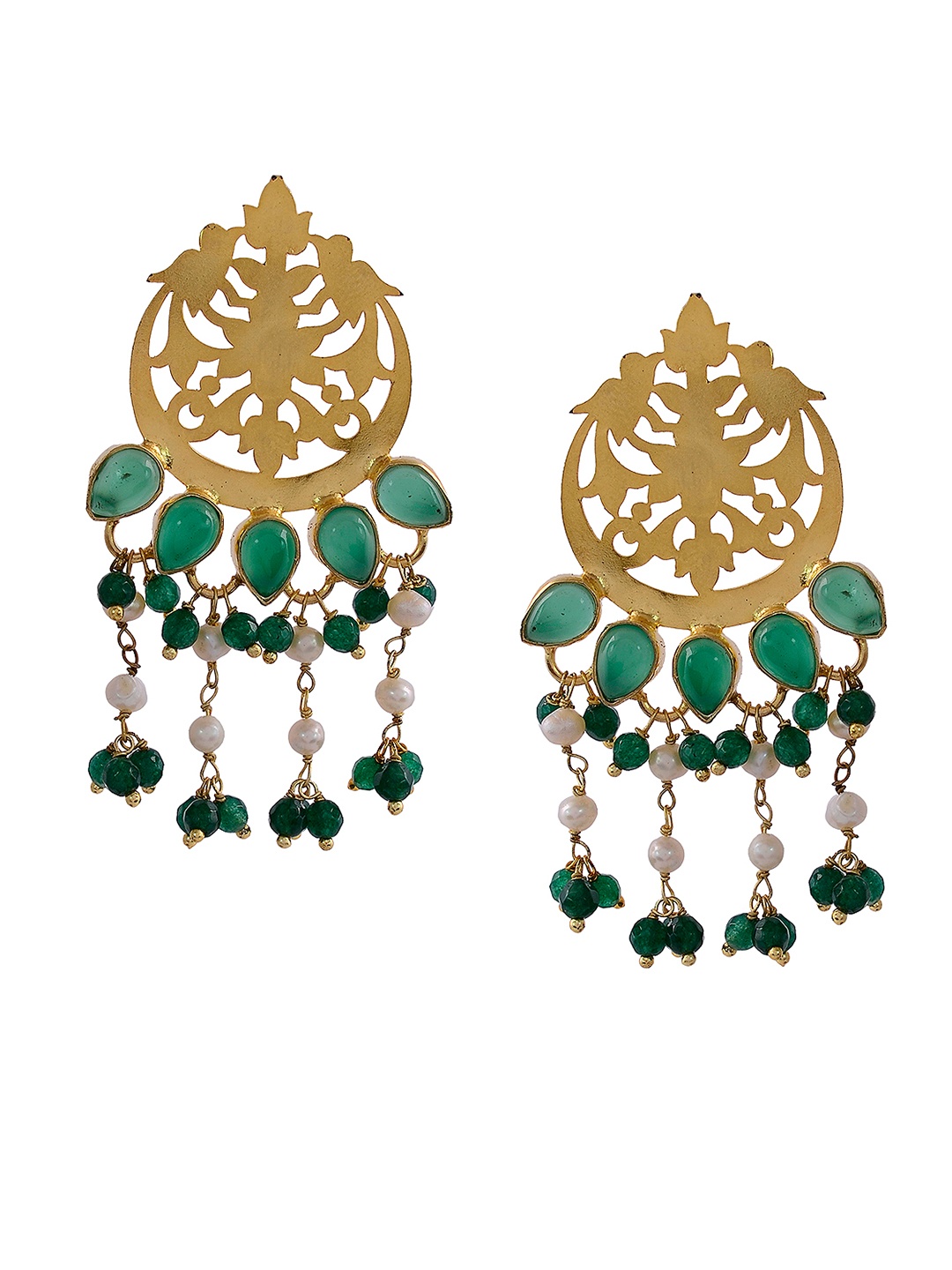 

Silvermerc Designs Gold-Plated & Green Handcrafted Circular Drop Earrings