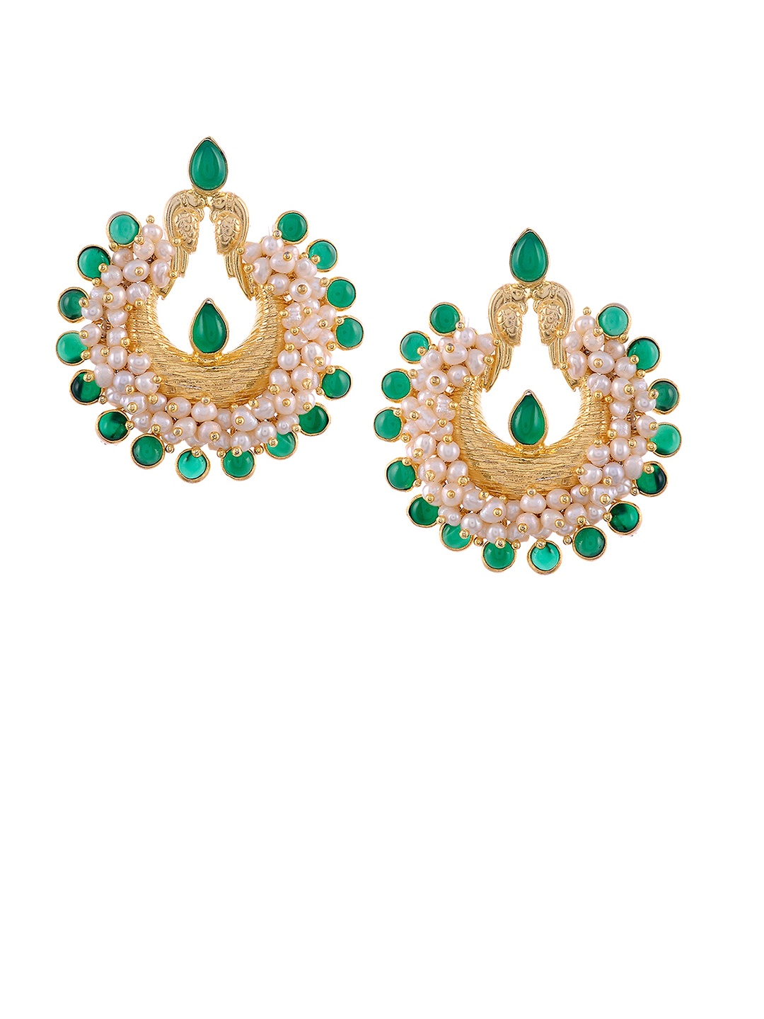 

Silvermerc Designs Gold-Plated & Green Handcrafted Circular Chandbalis