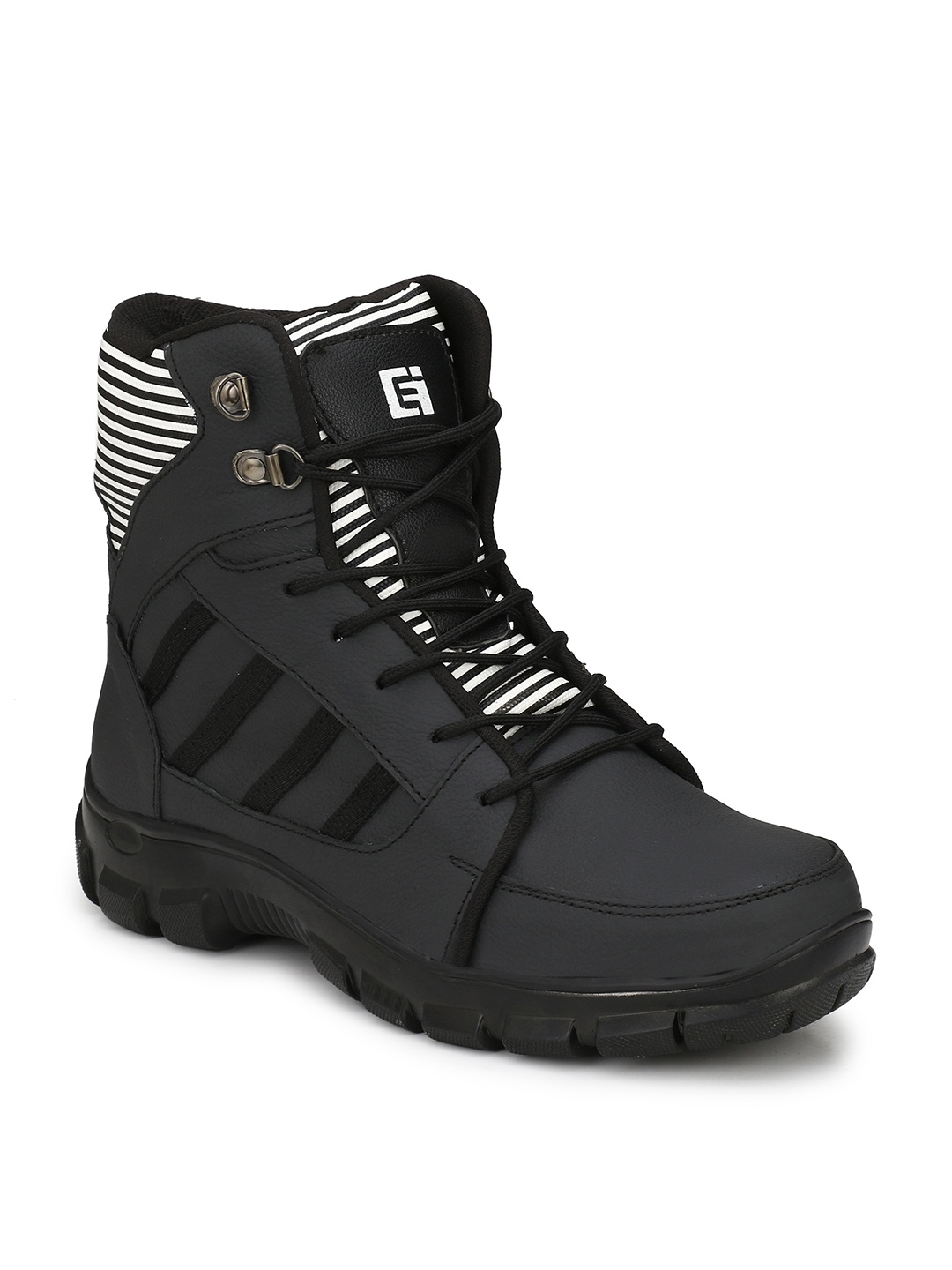 

Eego Italy Men Black Leather High-Top Trekking Shoes