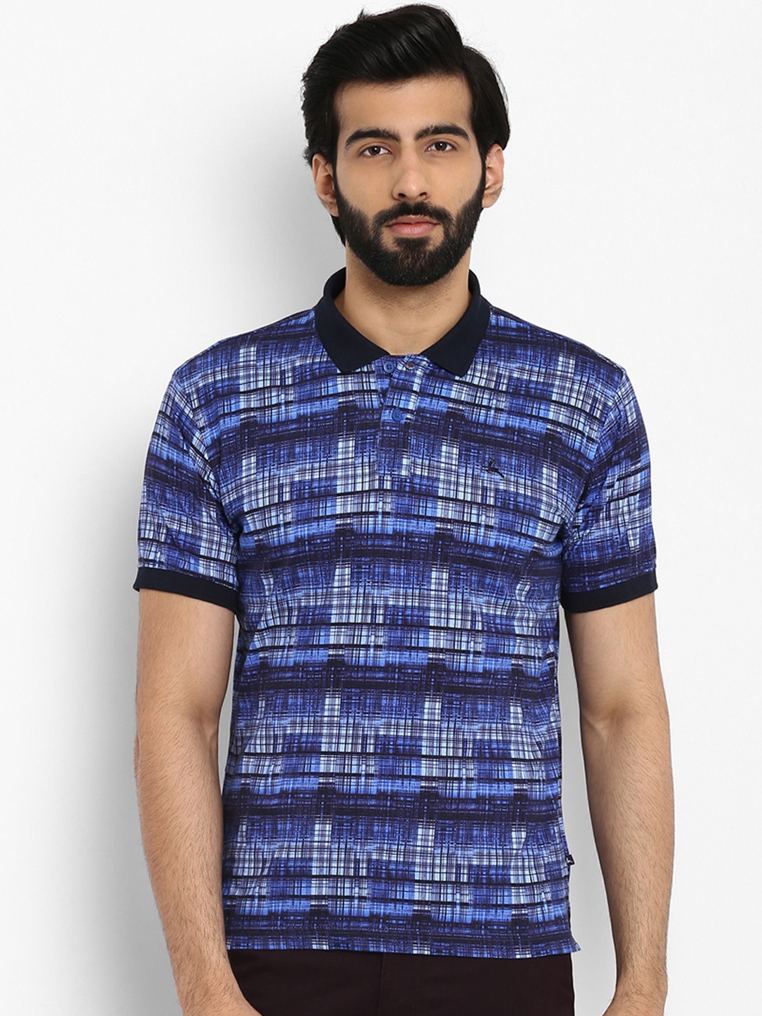 

Parx Men Blue Printed Polo Collar Pure Cotton T-shirt