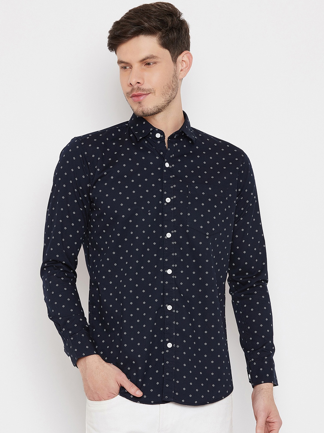 

Duke Men Navy Blue Regular Fit Printed Casual Shirt