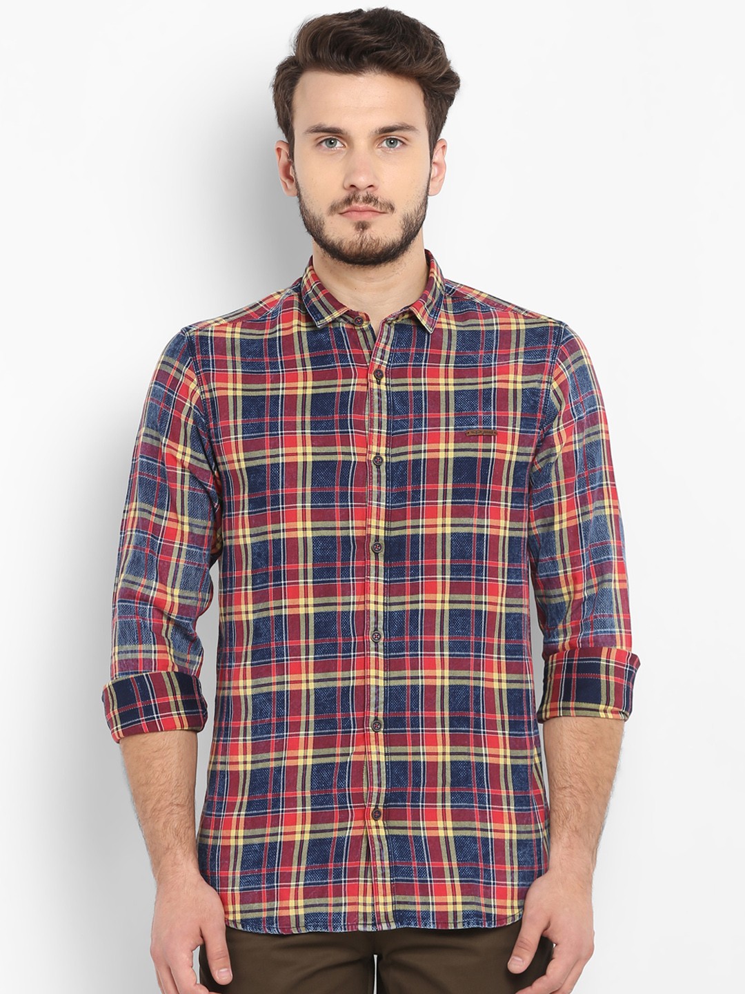 

ColorPlus Men Red & Navy Blue Regular Fit Checked Casual Shirt