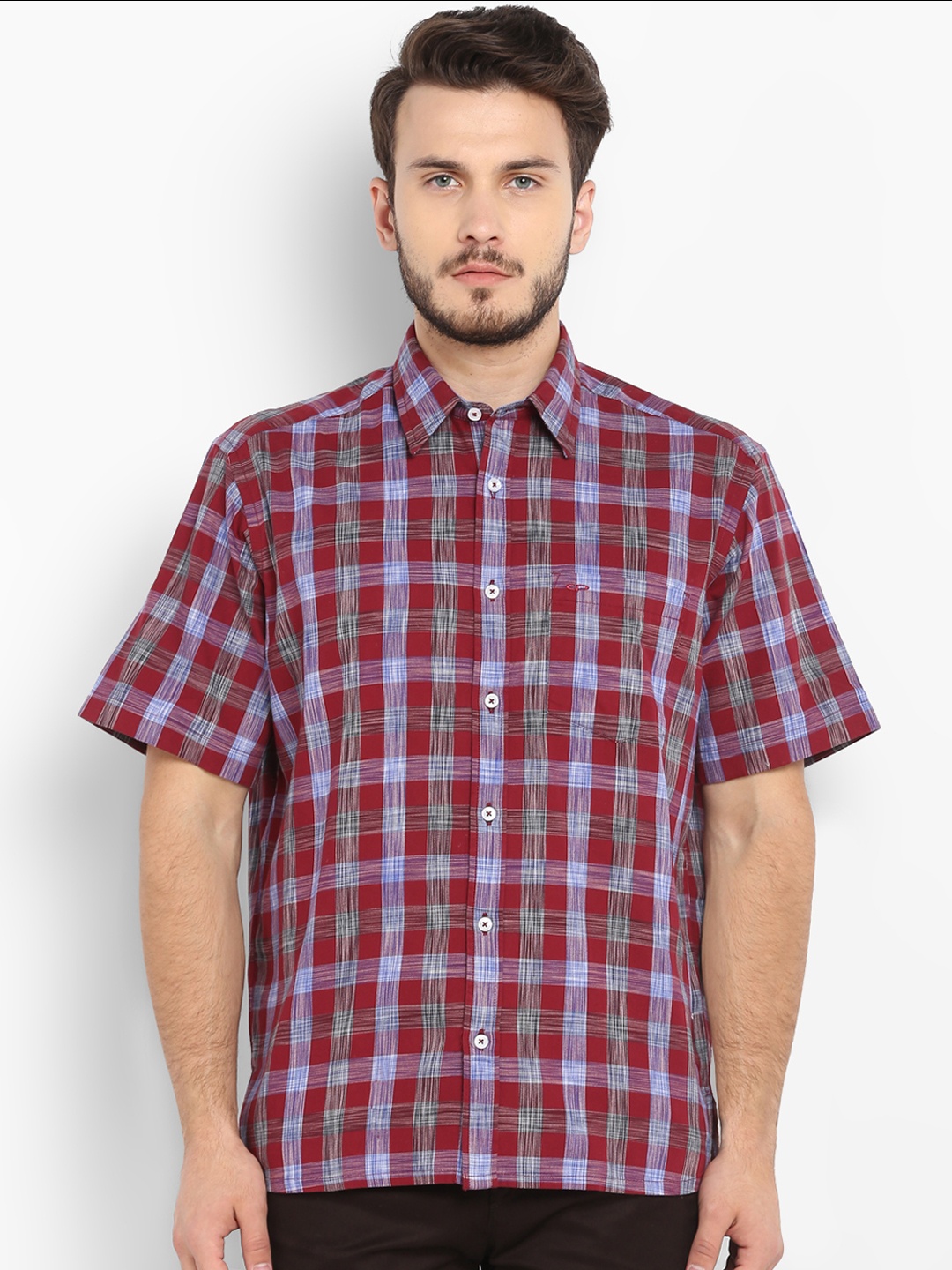 

ColorPlus Men Red & Blue Regular Fit Checked Casual Shirt
