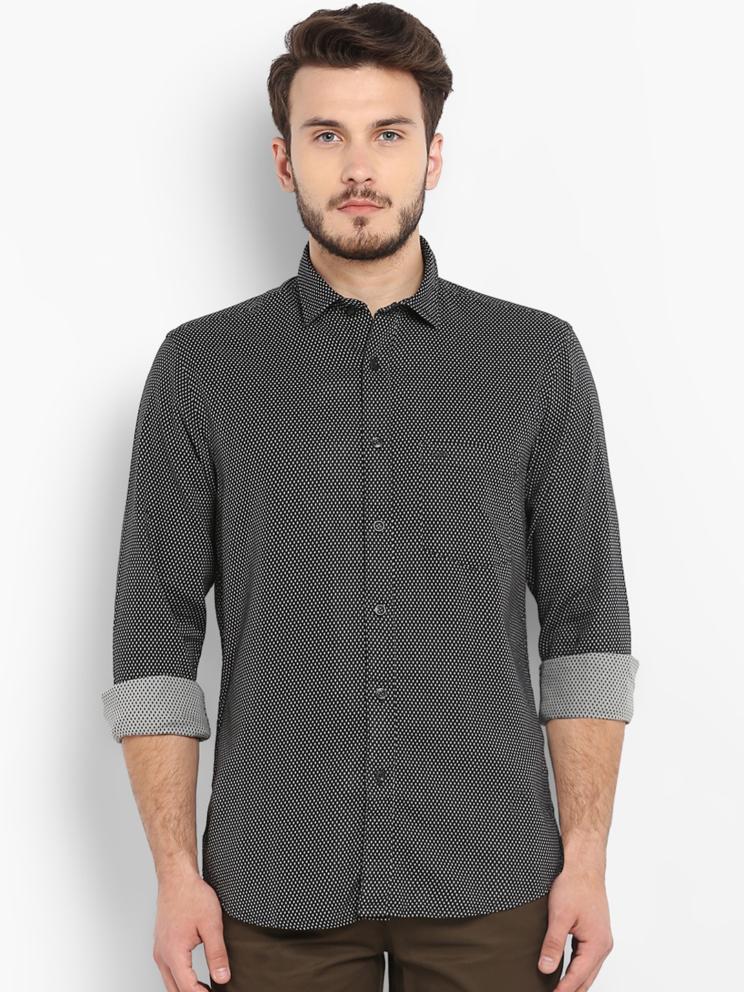 

ColorPlus Men Black & White Tailored Fit Printed Casual Shirt