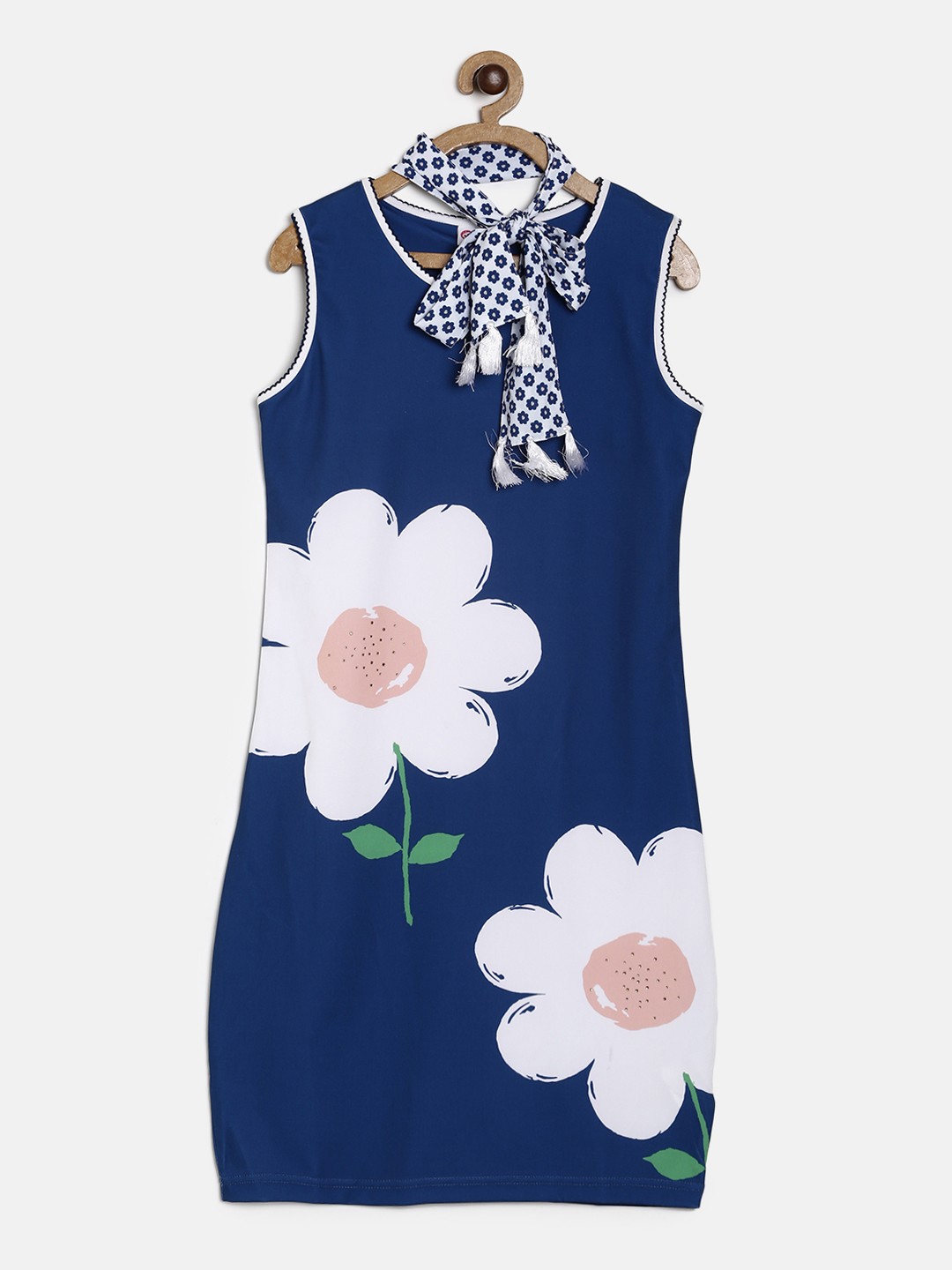

Peppermint Girls Blue Printed Sheath Dress with Scarf