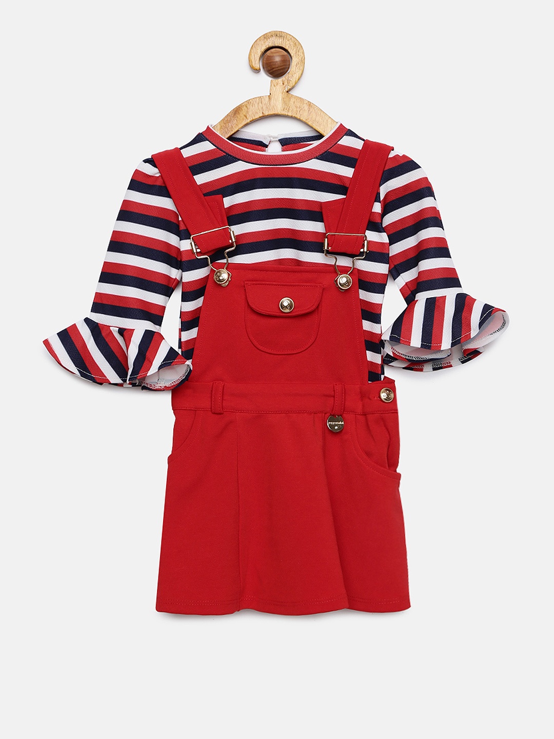 

Peppermint Girls Red Solid Dungarees With Tops