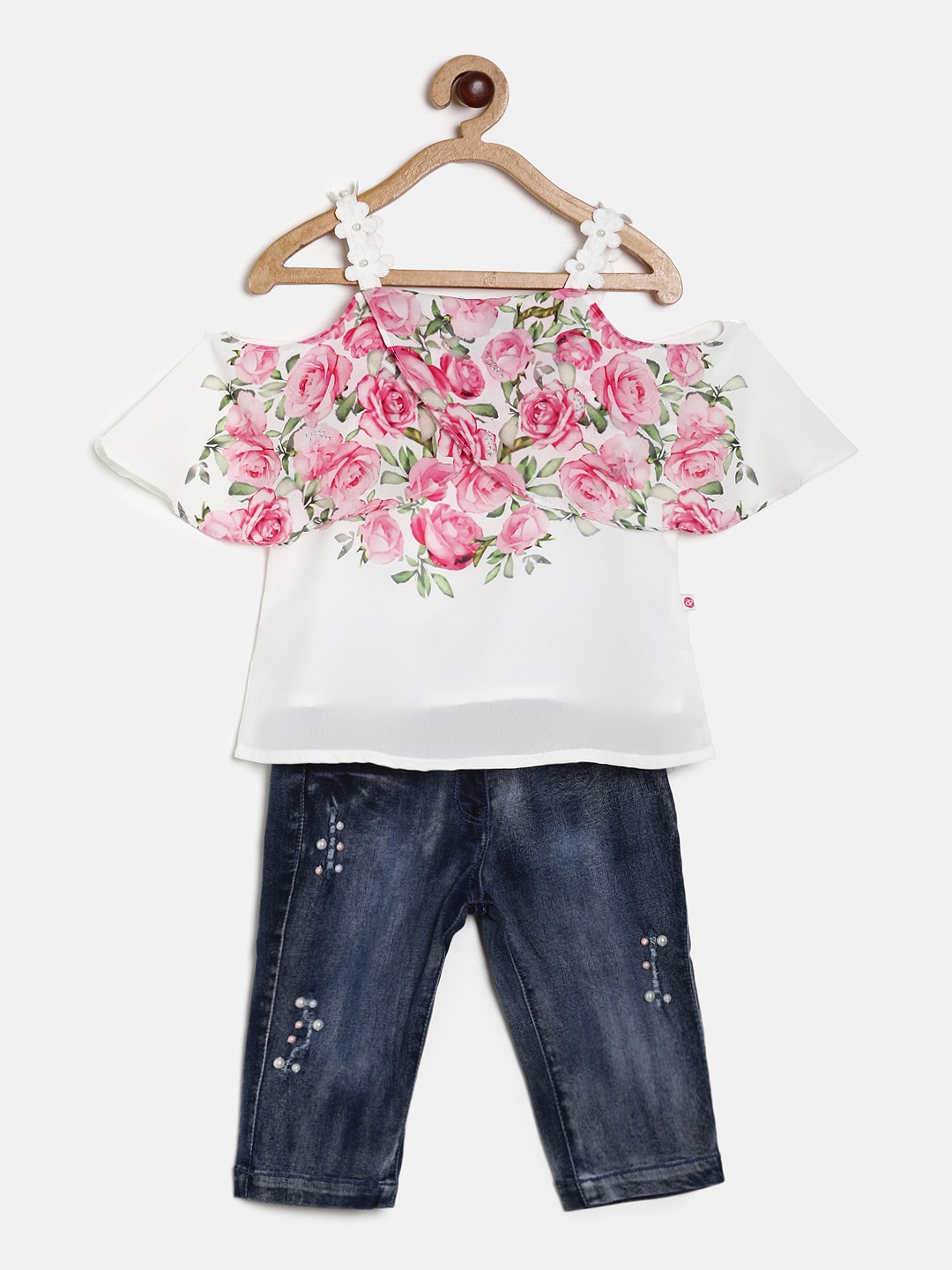 

Peppermint Girls Off-White & Navy Blue Printed Top with Capris