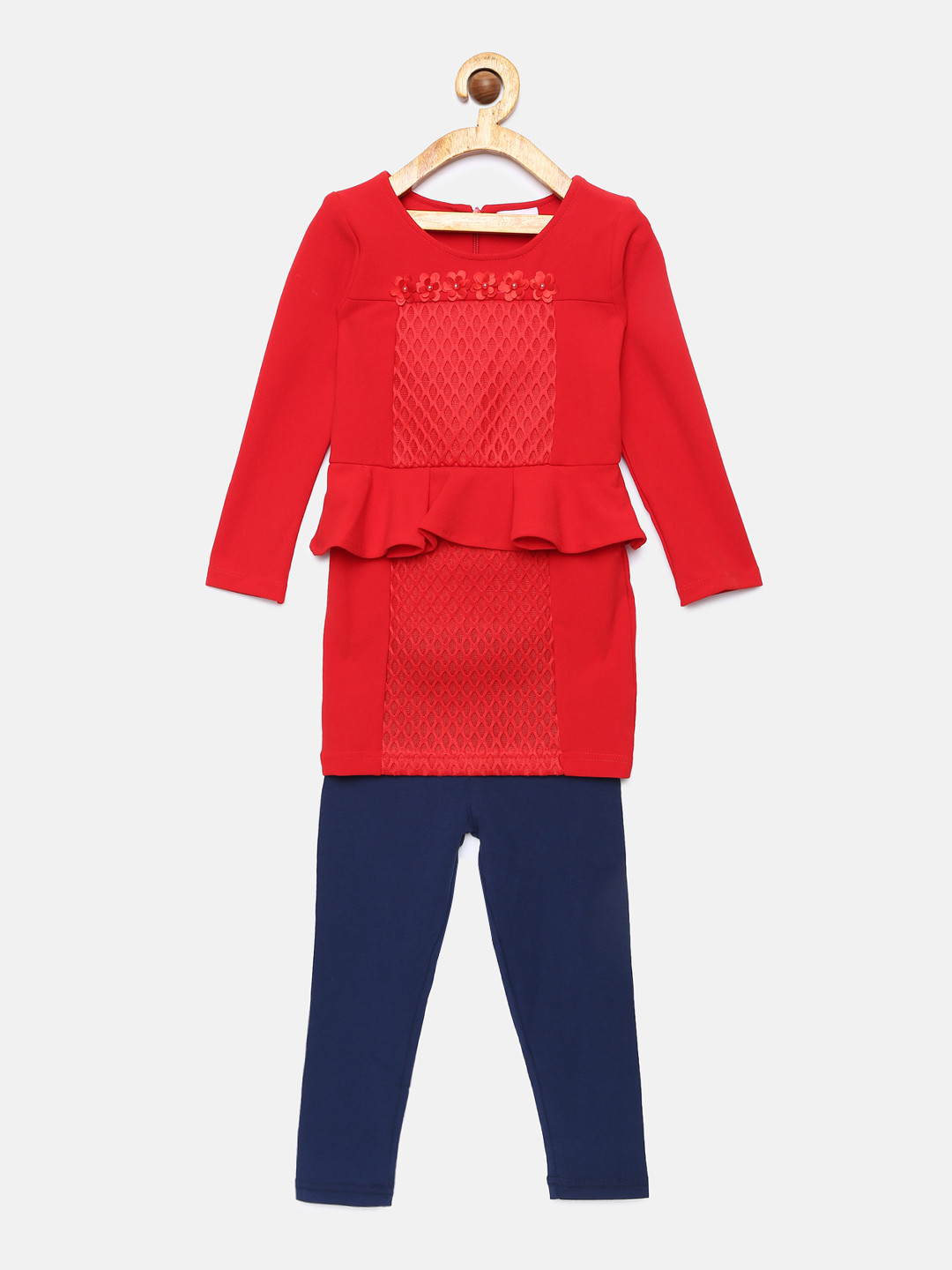 

Peppermint Girls Red Solid Fit & Flare Dress with Leggings