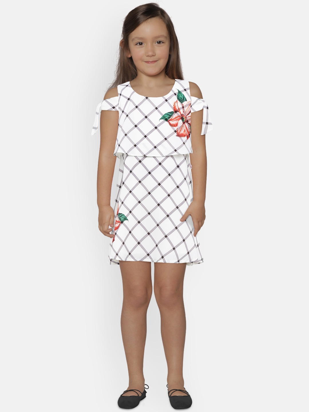 

Peppermint Girls Off-White Checked Fit and Flare Dress