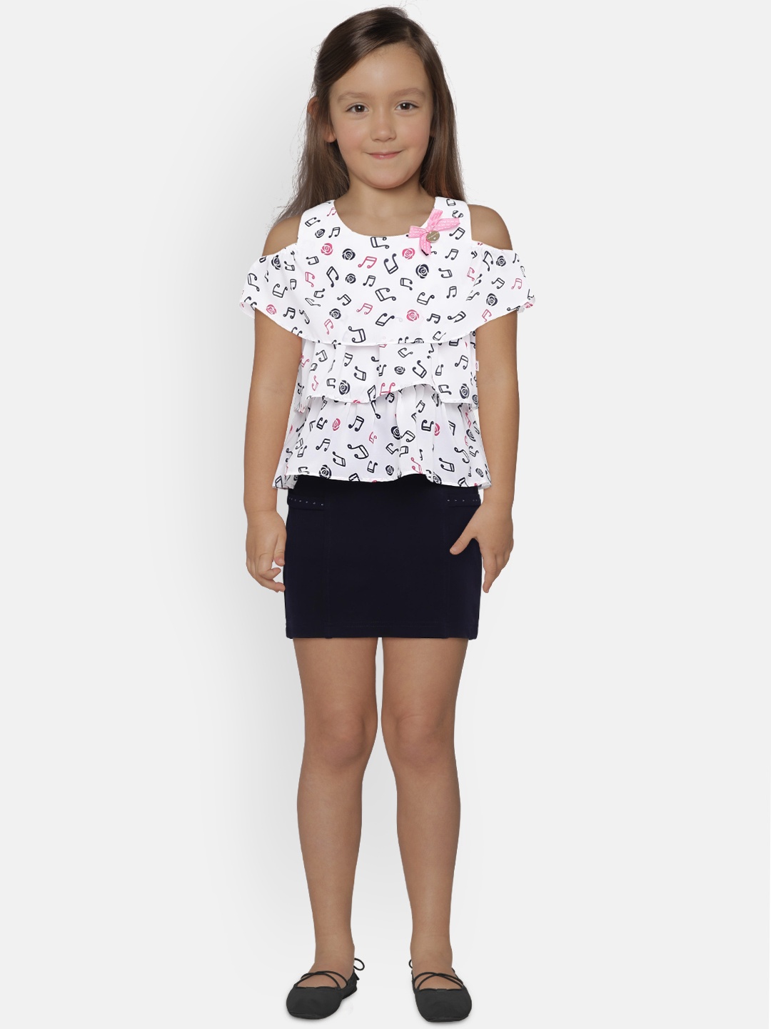 

Peppermint Girls Navy Blue & White Printed Top with Skirt