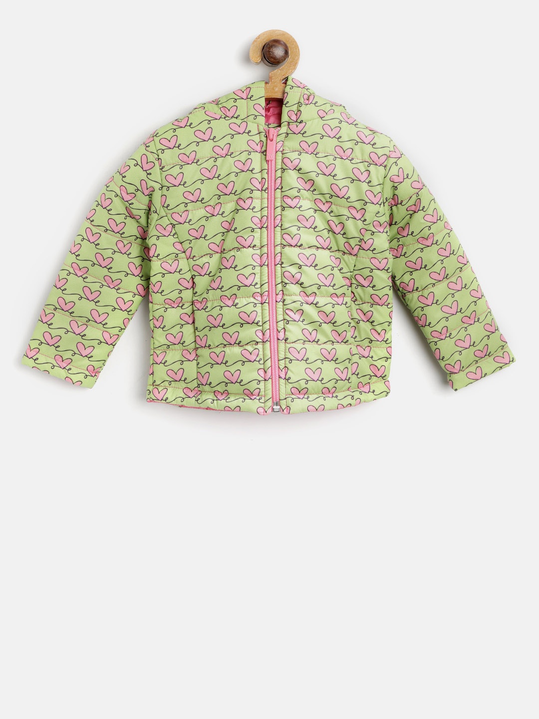 

Wingsfield Girls Lime Green & Pink Printed Hooded Padded Jacket